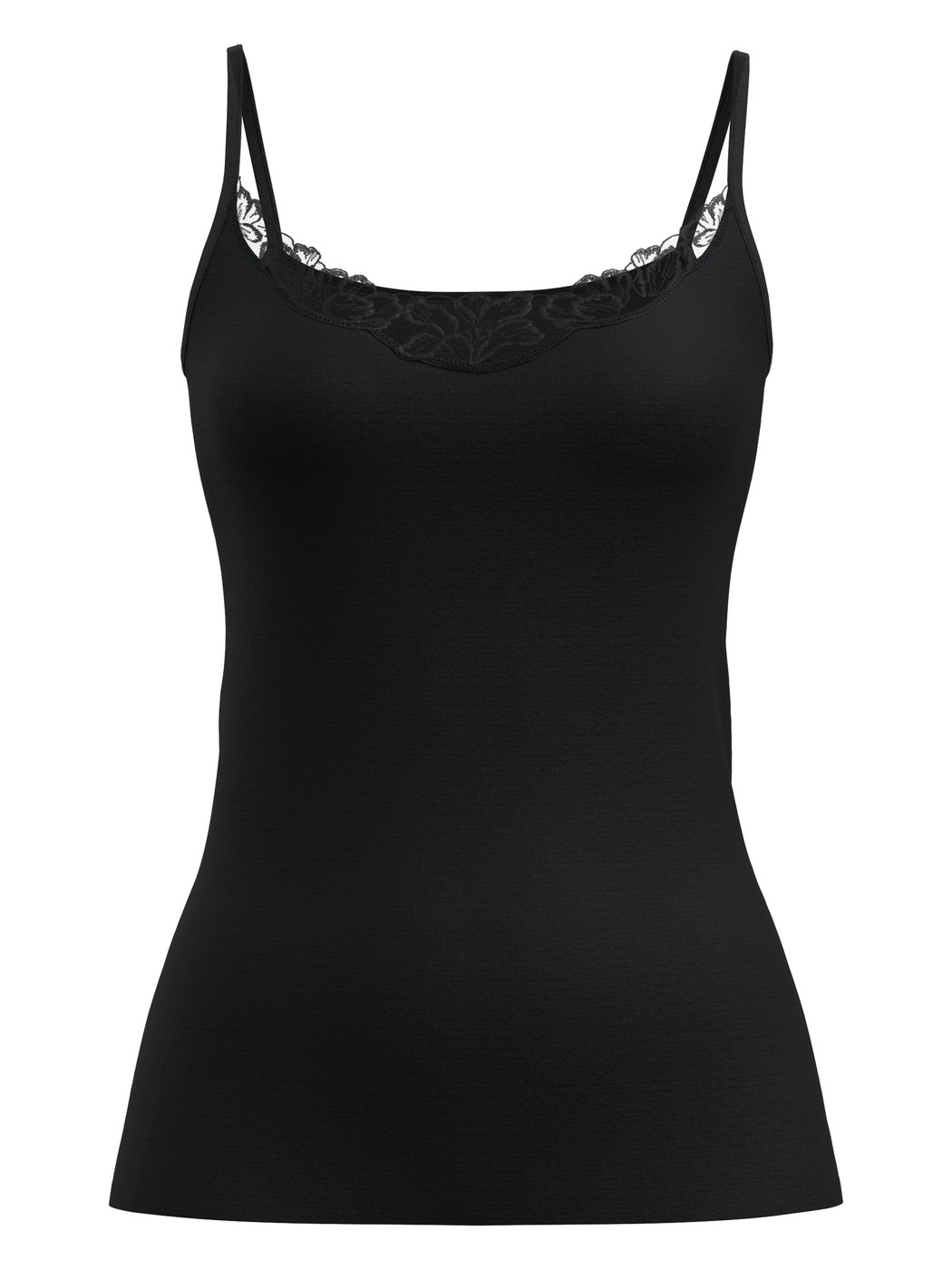 Damen - Spaghetti-Top aus 100% Baumwolle in Schwarz, Spitze aus Serie Cotton Desire von CALIDA