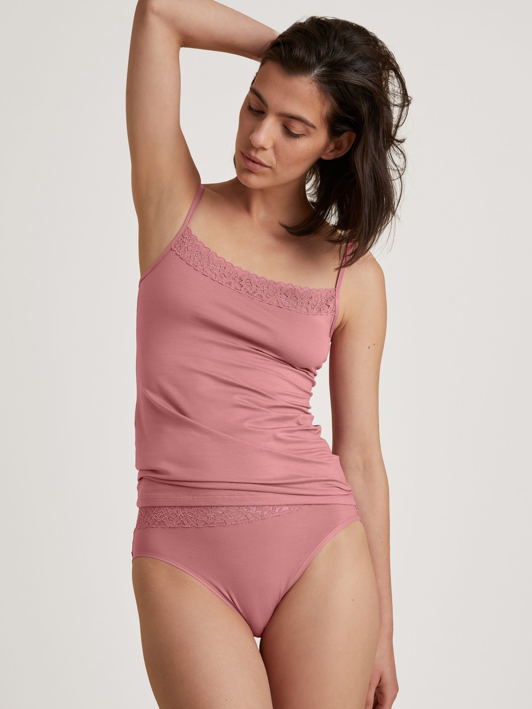Women model is wearing Spaghetti top made of Cotton in Pink, Lace from the Nat. Comfort Xtra series by CALIDA, Additional Image