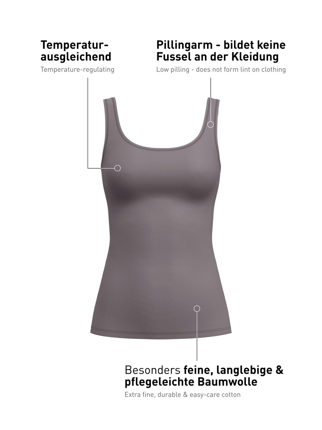 Women - Tank top made of Cotton in Brown, Unicoloured, from the Natural Comfort series by CALIDA