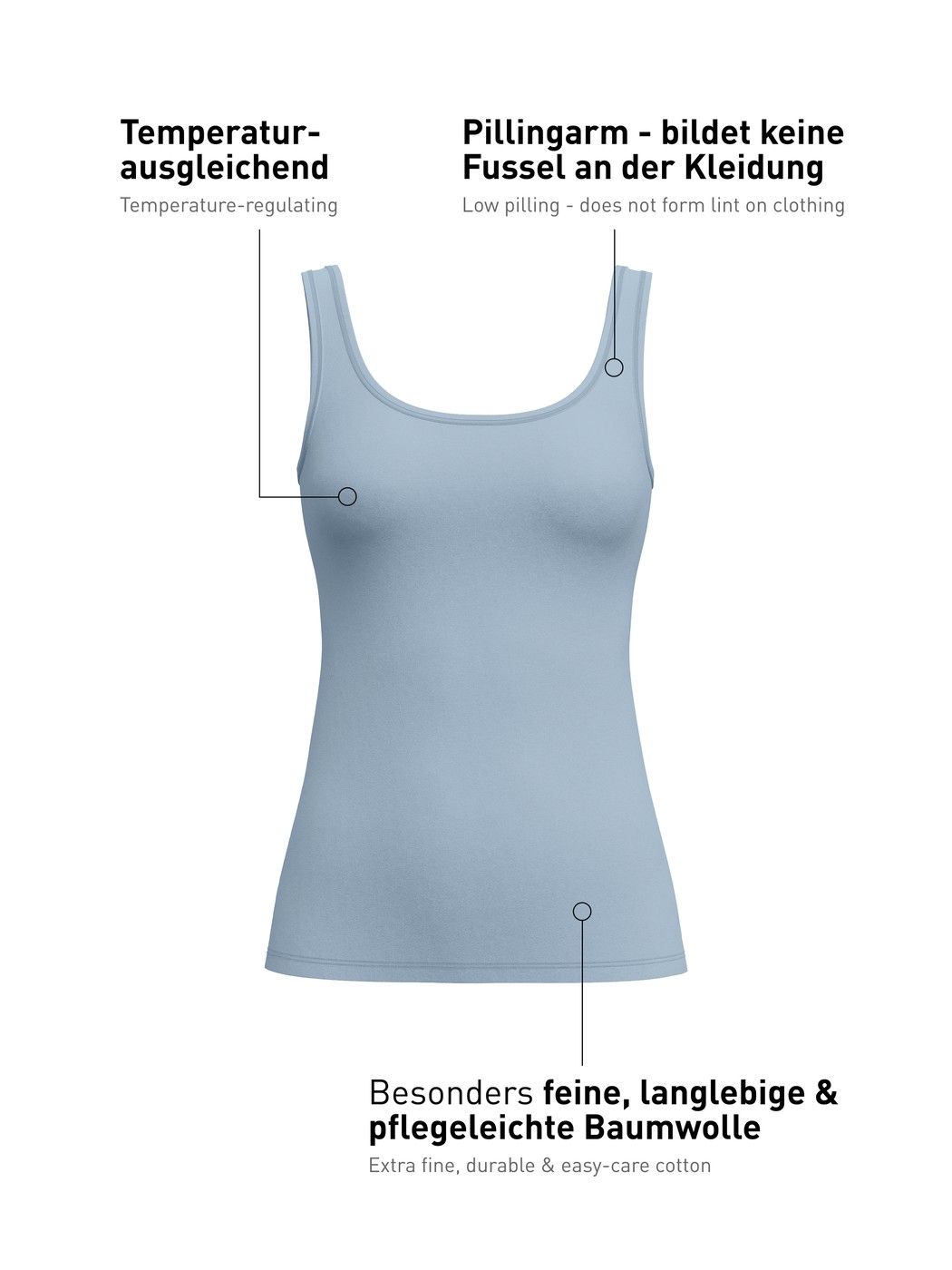 Women - Tank top made of Swiss+Cotton in Grey, Unicoloured, from the Natural Comfort series by CALIDA