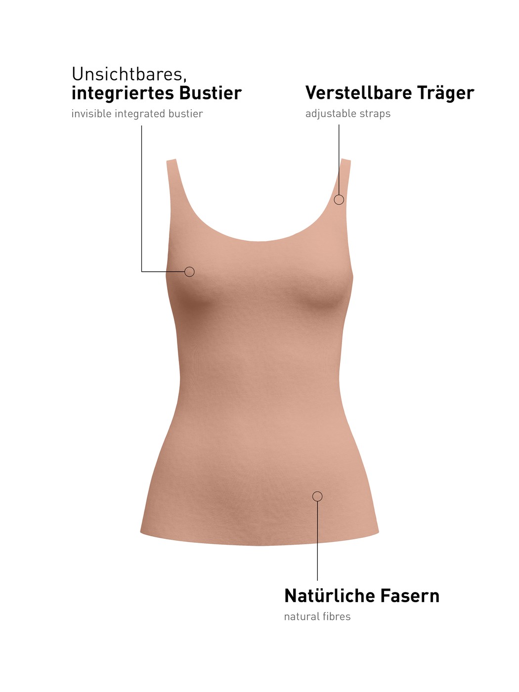 Damen - Tank-Top mit Bustier aus Modal in Grau, Einfarbig aus Serie Natural Skin von CALIDA