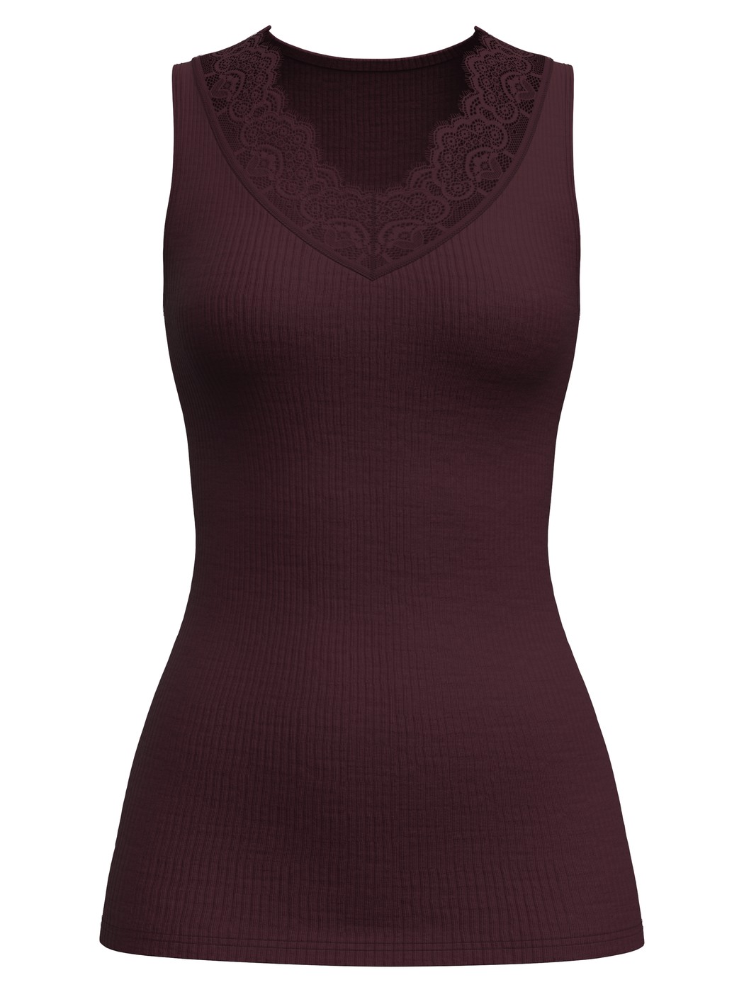 Damen - Tank-Top aus Wolle-Seide aus Wolle in Rot, Spitze aus Serie Silky Wool Joy von CALIDA