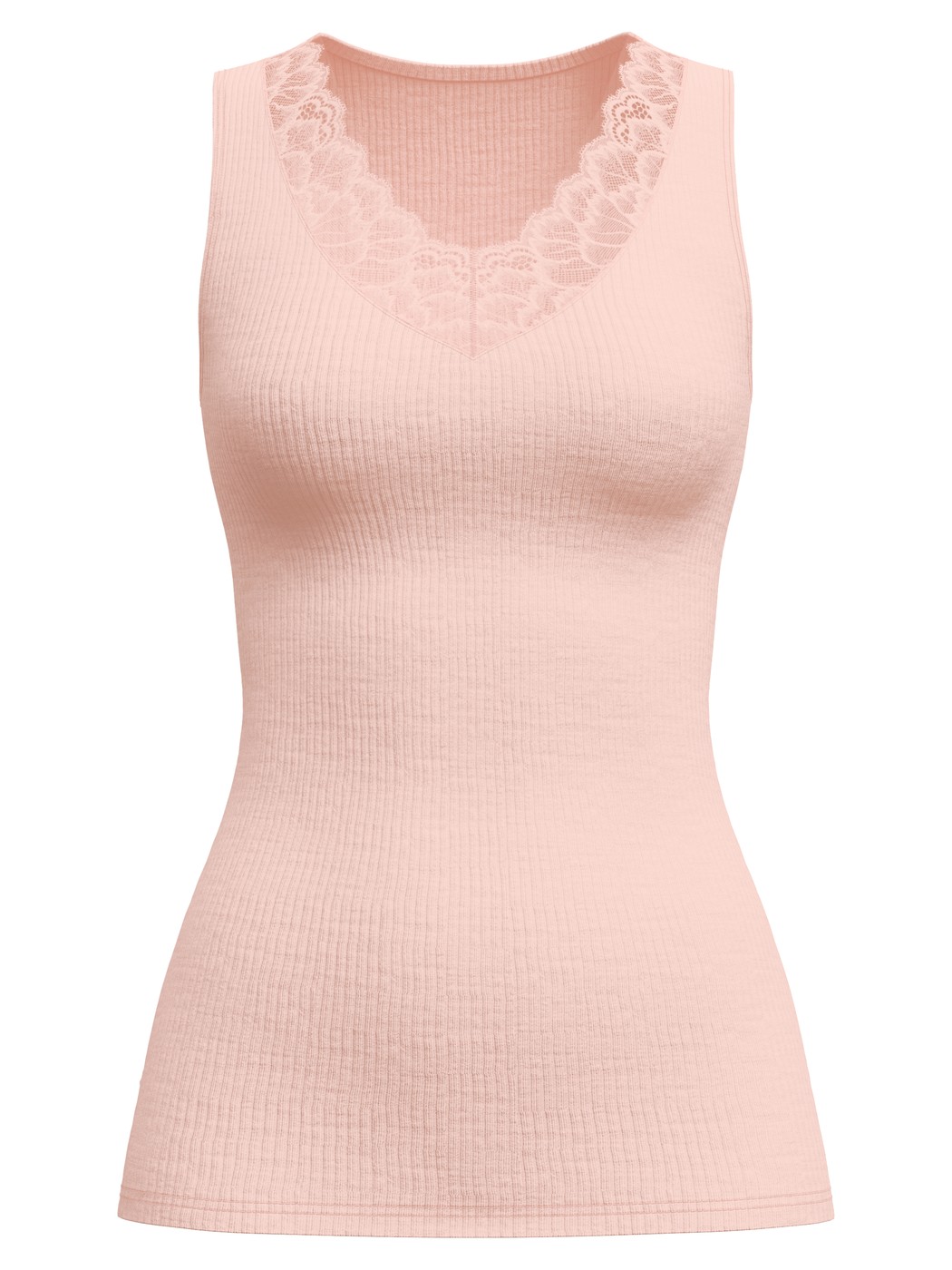Damen - Tank-Top aus Wolle-Seide aus Wolle in Rosa, Spitze aus Serie Silky Wool Joy von CALIDA