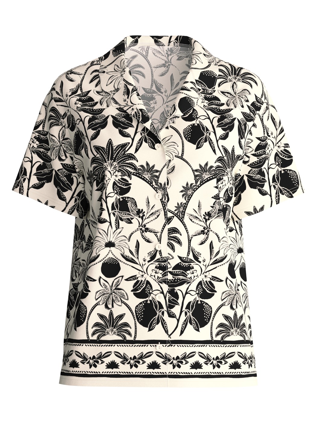 Femme - Chemise à manches courtes avec boutons en 100% coton de couleur Noir, Floral, de la série Favourites Layering de CALIDA