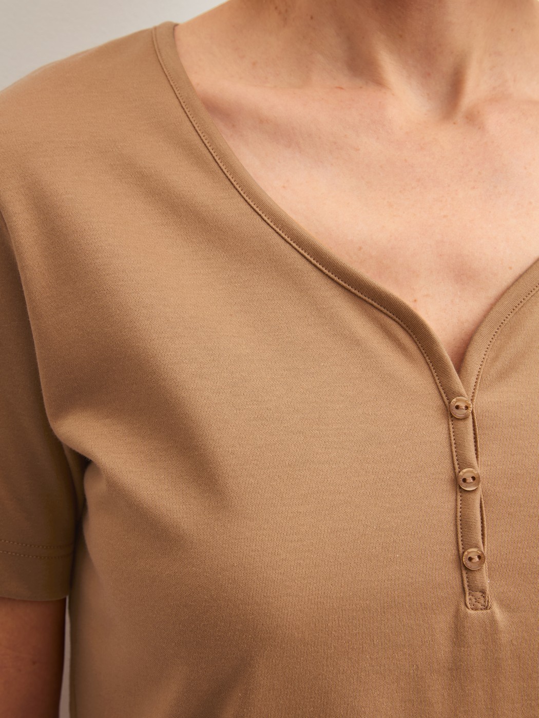 Women model is wearing  made of 100% Cotton in Brown, Unicoloured from the Sleep Over M&M series by CALIDA, Detail