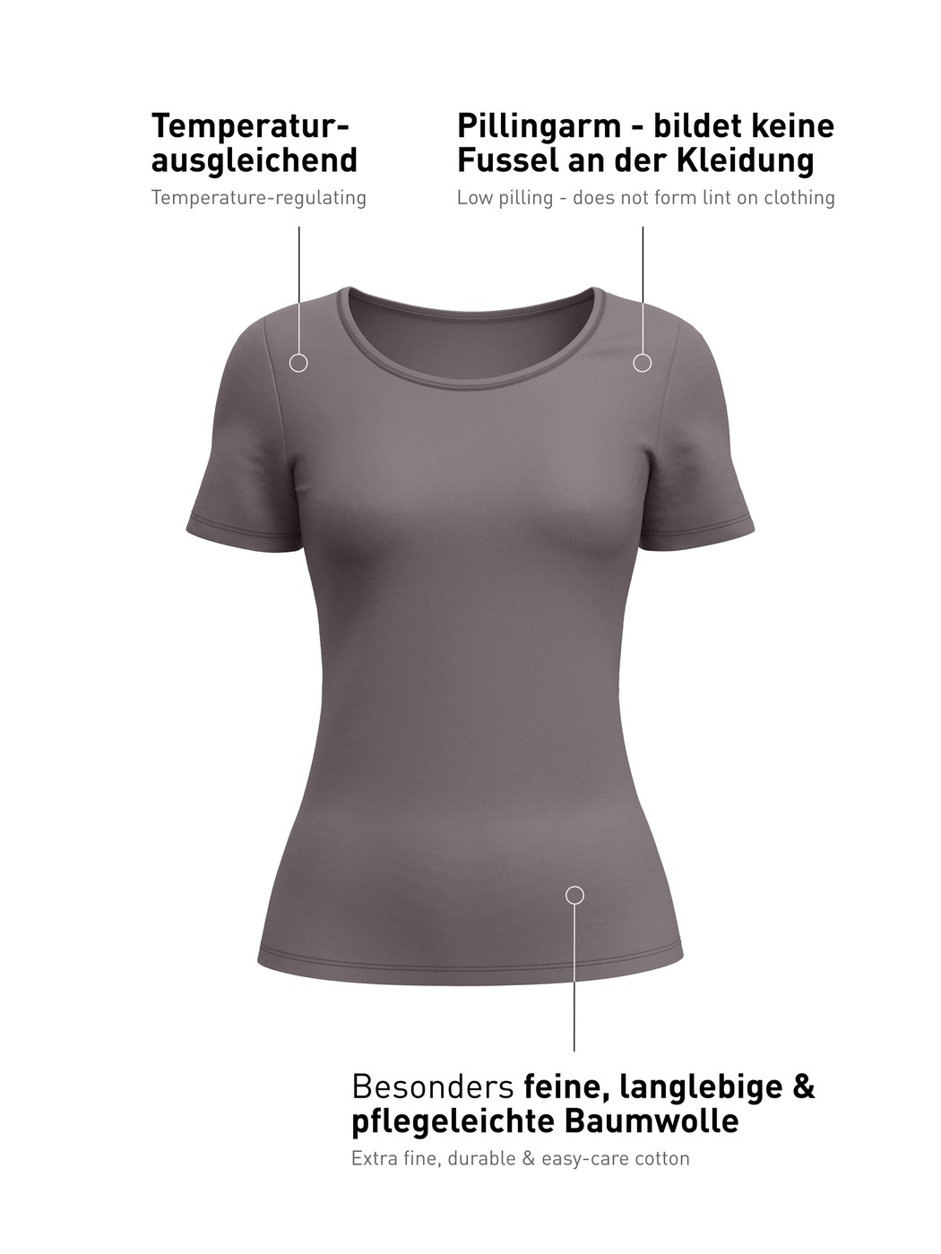 Women - Shirt shortsleeve made of Cotton in Brown, Unicoloured, from the Natural Comfort series by CALIDA