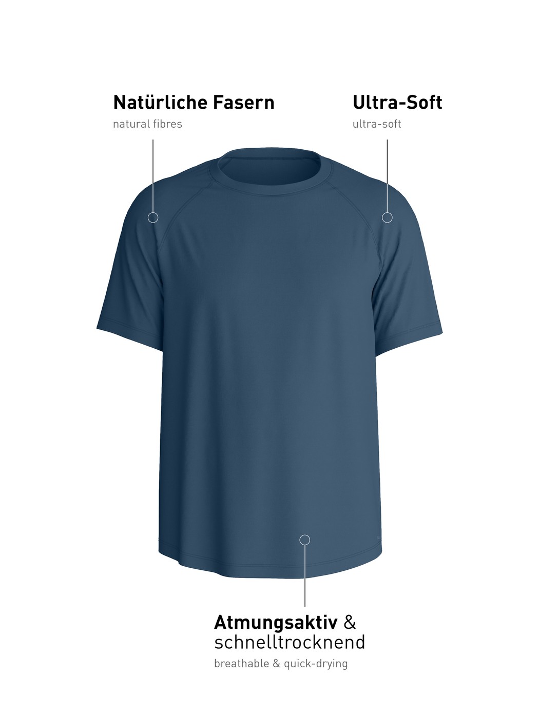 Homme - T-Shirt à manches courtes en Modal de couleur Bleu, Unicolore, de la série Balanced Day de CALIDA