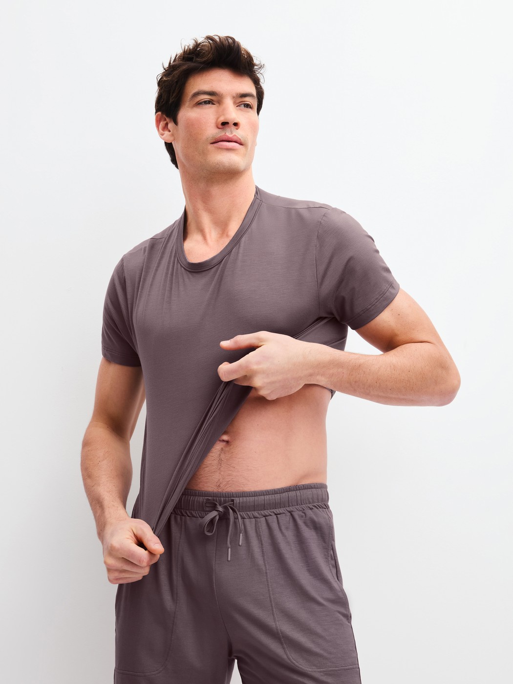Men model is wearing Shirt short sleeve made of Modal in Brown, Unicoloured from the DSW Balancing series by CALIDA, Additional Image