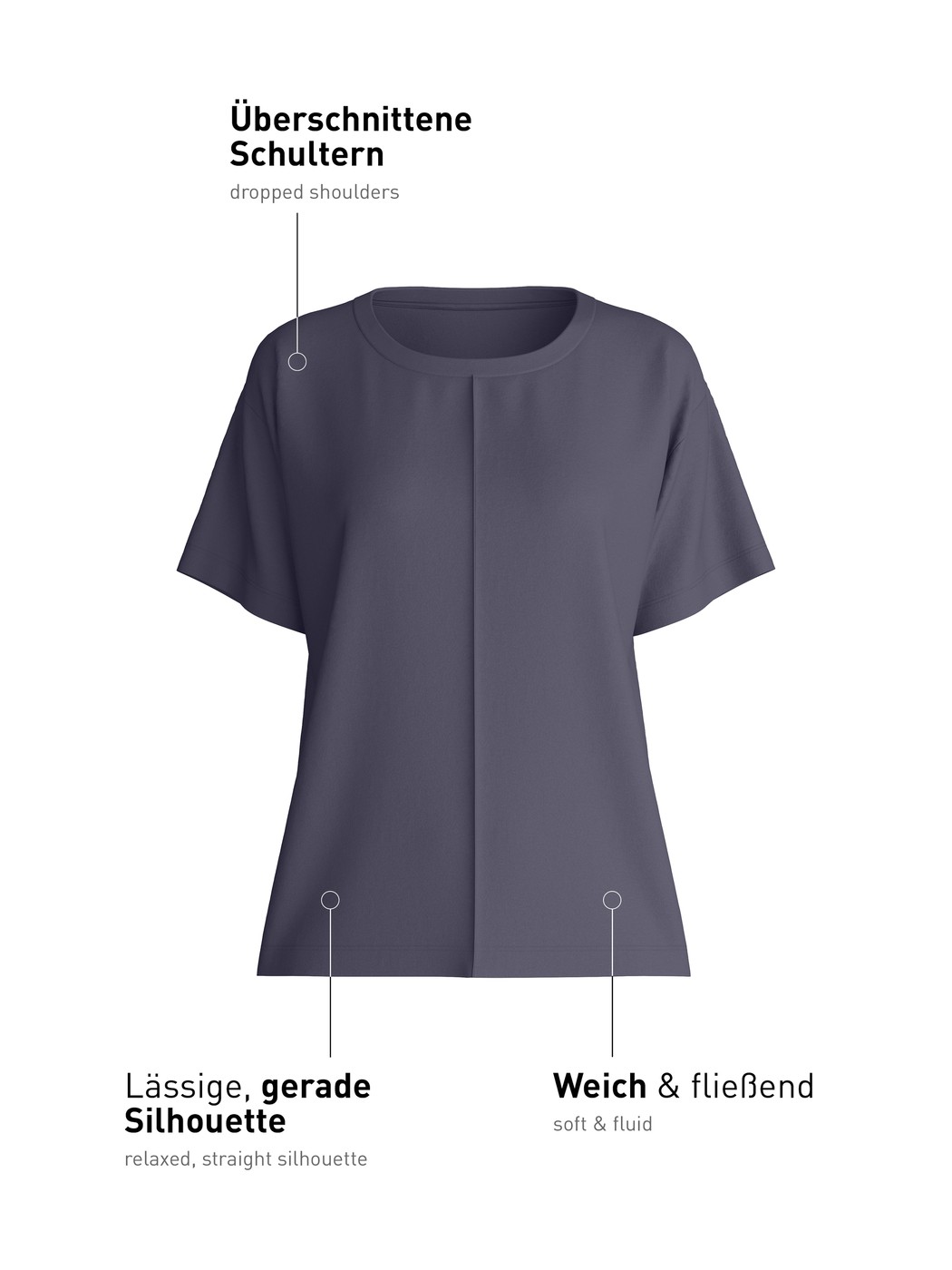 Femme - T-shirt à manches courtes en Modal de couleur Bleu, Unicolore, de la série Natural Loungewear de CALIDA