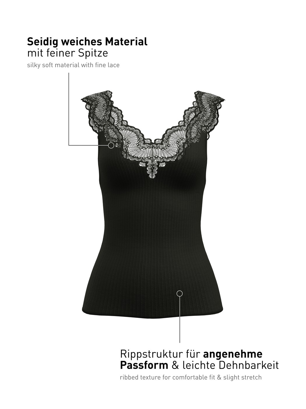 Femme - Débardeur en Modal de couleur Noir, Dentelle, de la série Feminine Lounge de CALIDA