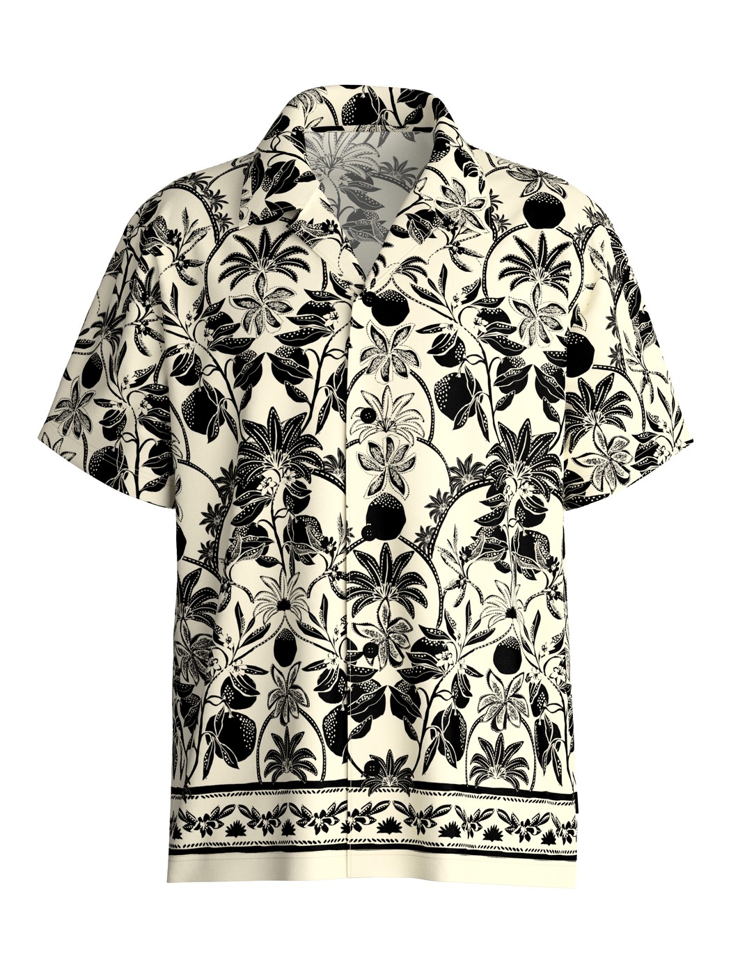 Herren - Kurzes Hemd mit Knopfleiste aus 100% Baumwolle in Schwarz, Floral aus Serie RMX Lounge Lecce von CALIDA