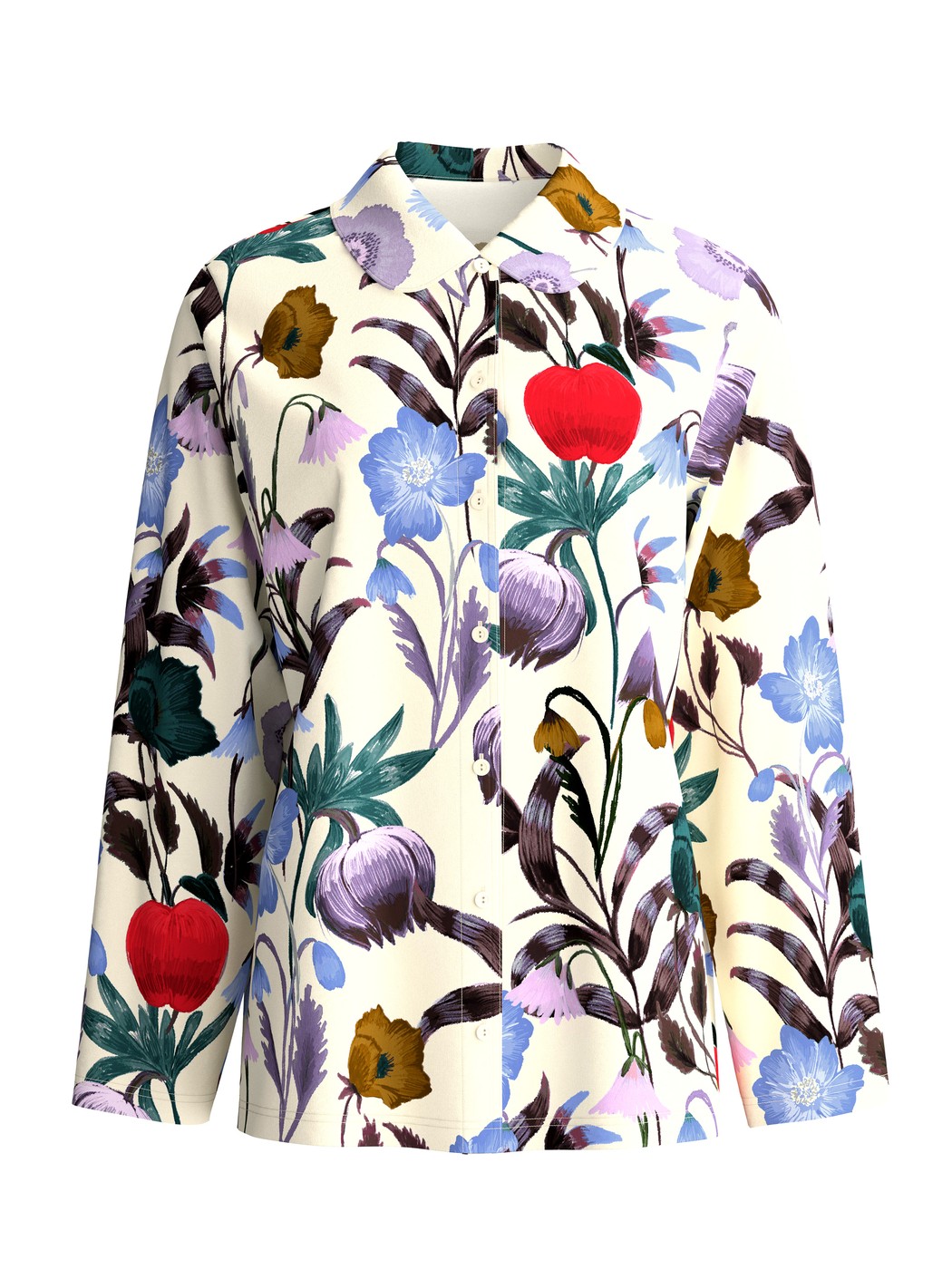Donna - Maglia a maniche lunghe con bottoni in 100% cotone di colore Beige, Floreale, della serie Alpine M&M di CALIDA