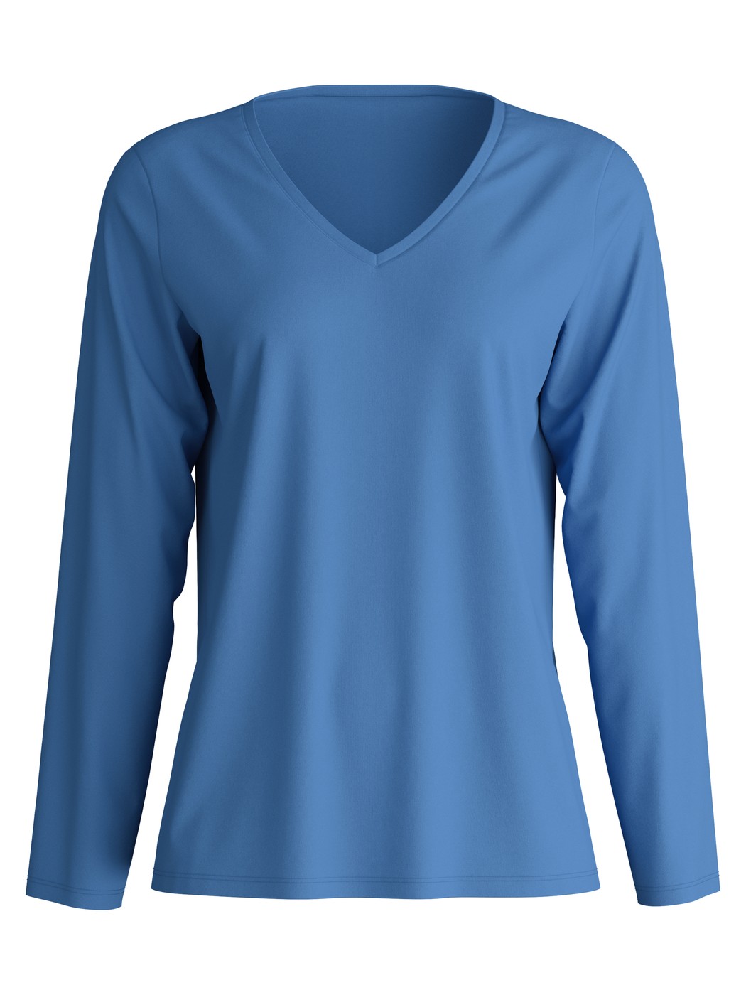 Femme - T-shirt à manches longues, col en V en 100% coton de couleur Bleu, Unicolore, de la série Favourites Journey de CALIDA