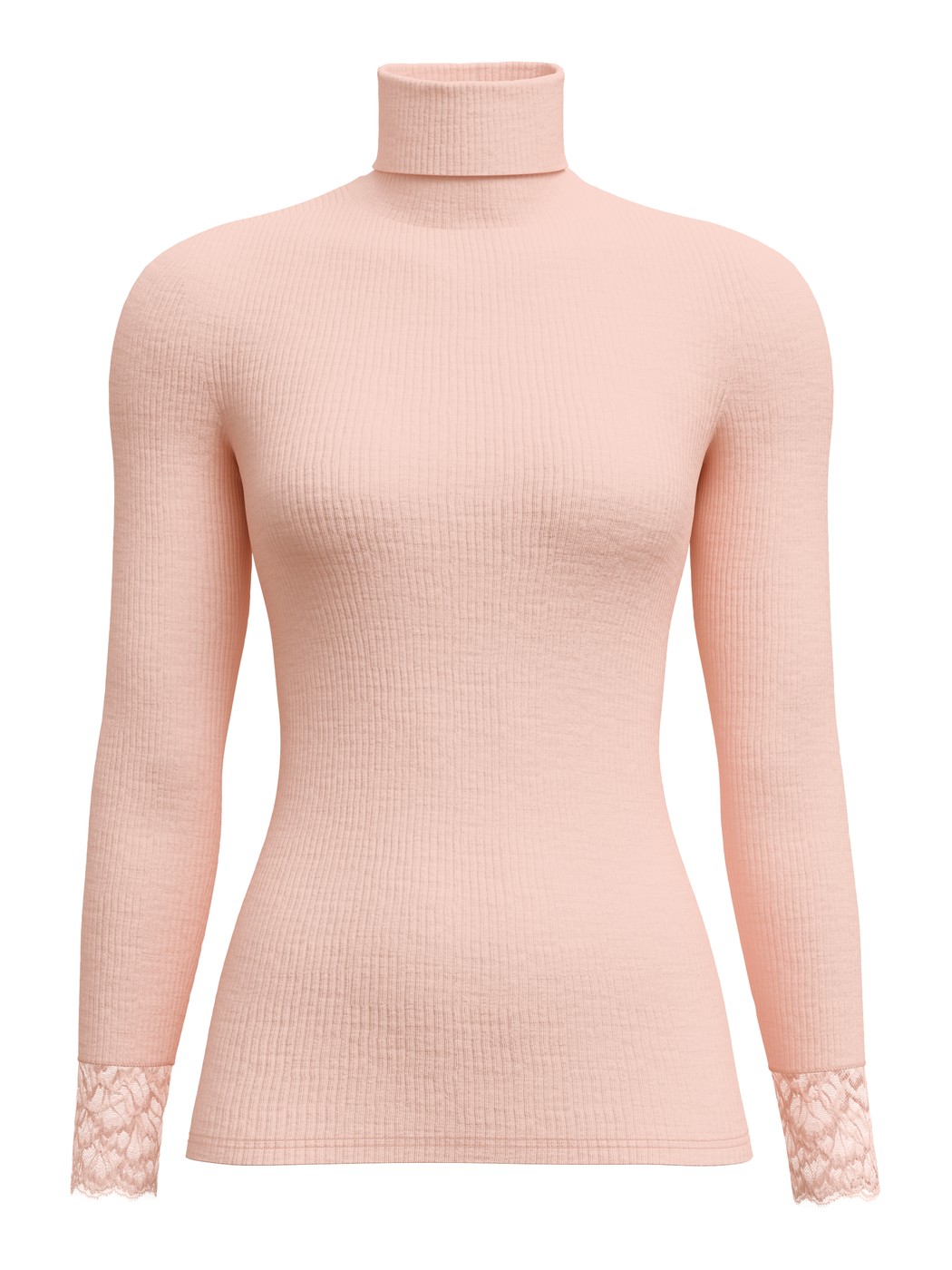 Damen - Langarm-Shirt mit Rollkragen aus Wolle-Seide aus Wolle in Rosa, Spitze aus Serie Silky Wool Joy von CALIDA
