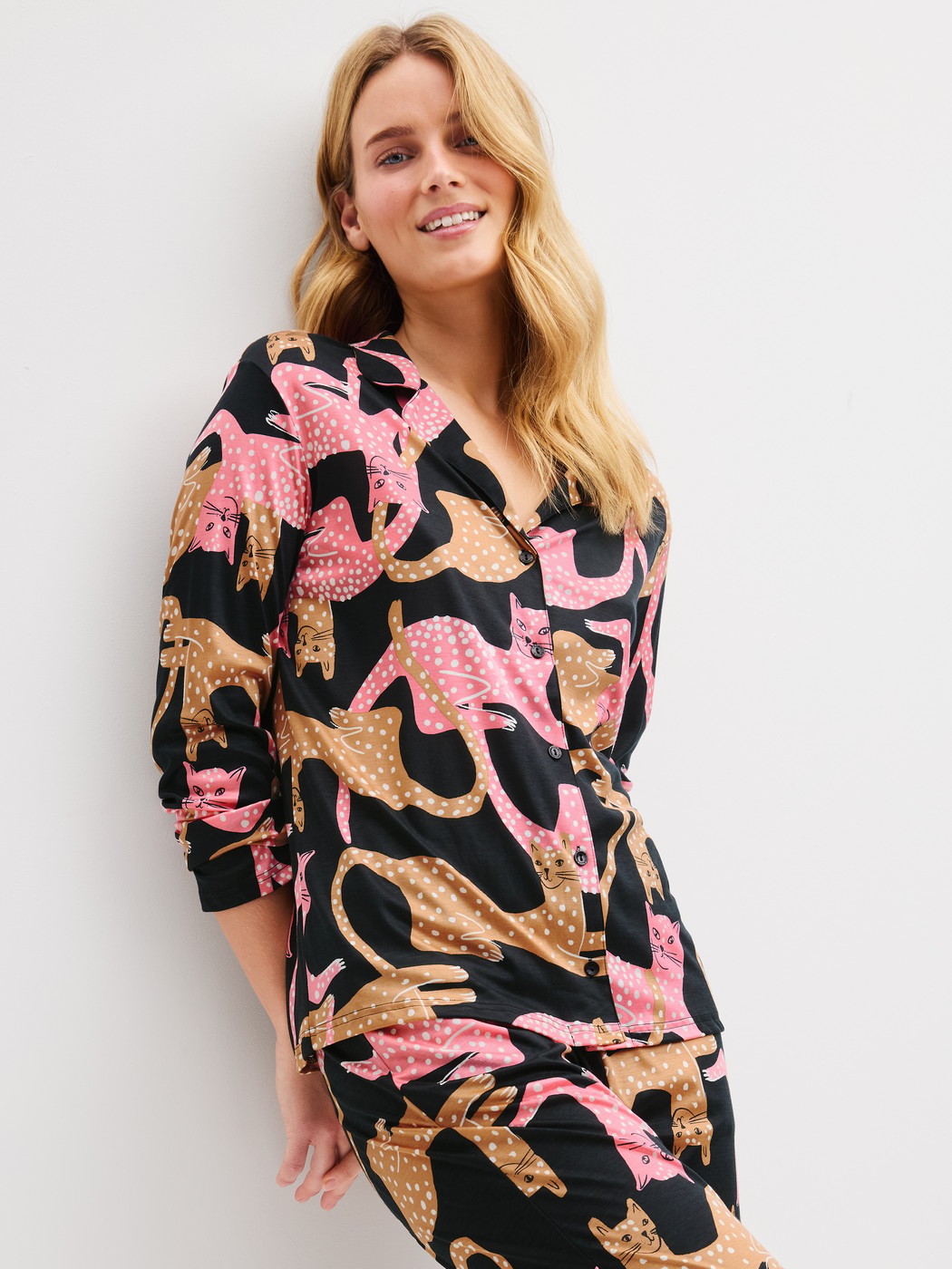 Women model is wearing  made of Modal in Black, Motif from the Sleep Over M&M series by CALIDA, Additional Image