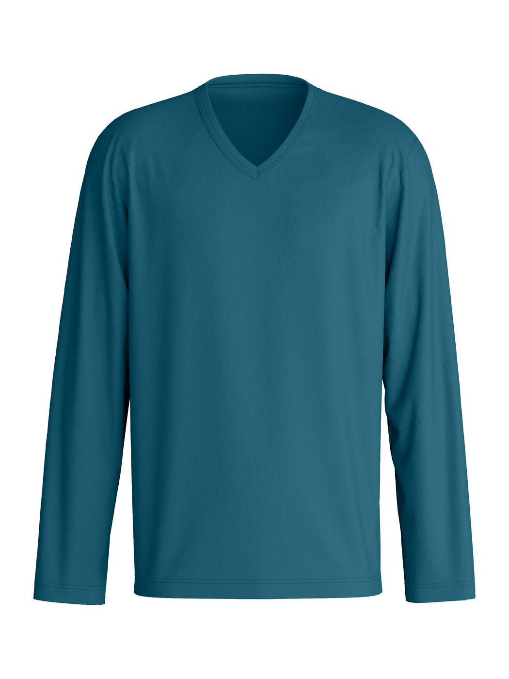 Herren - Langarm-Shirt mit V-Ausschnitt aus Baumwolle in Türkis, Einfarbig aus Serie RMX Sleep Free von CALIDA