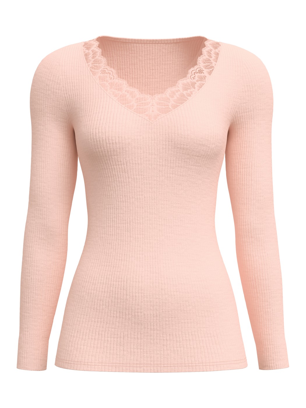 Damen - Langarm-Shirt aus Wolle-Seide aus Wolle in Rosa, Spitze aus Serie Silky Wool Joy von CALIDA
