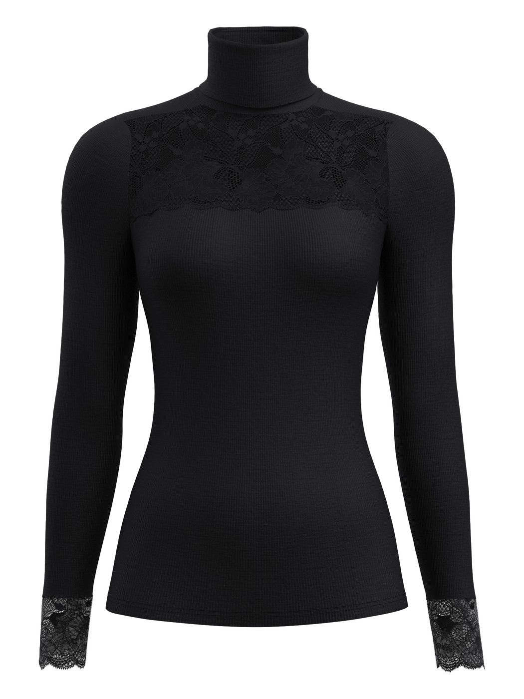 Long-sleeve turtleneck shirt in wool-silk