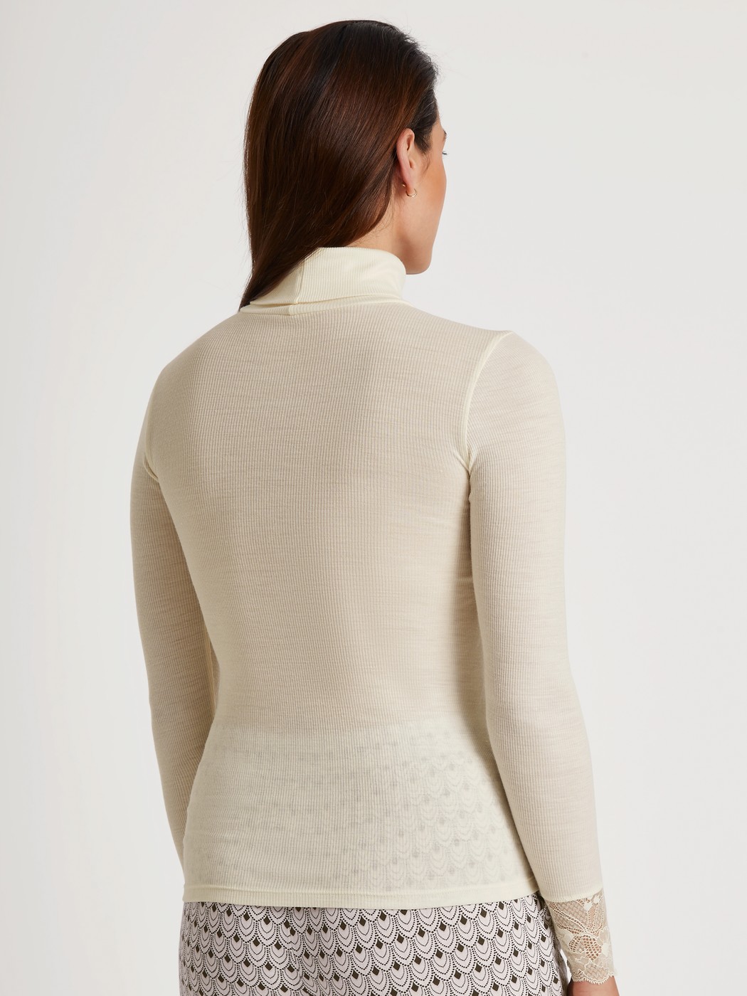 Long-sleeve turtleneck shirt in wool-silk