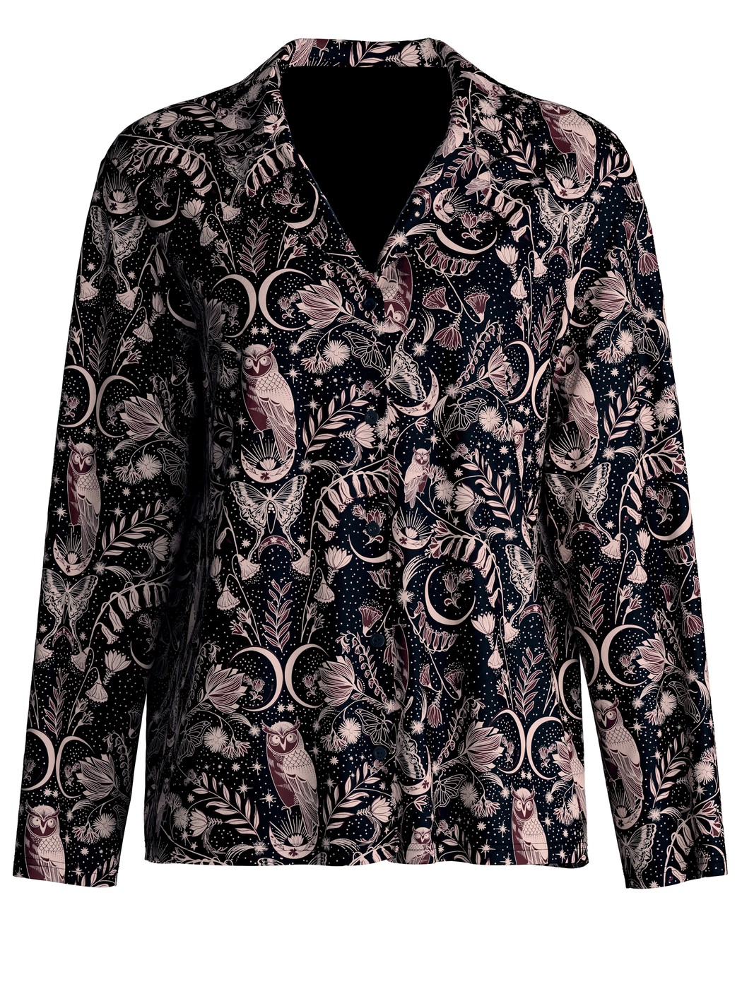 Damen - Langarm-Shirt mit Knöpfen aus TENCEL™ Modal und Seide aus Modal in Schwarz, Gemustert aus Serie Favourites Seduction von CALIDA