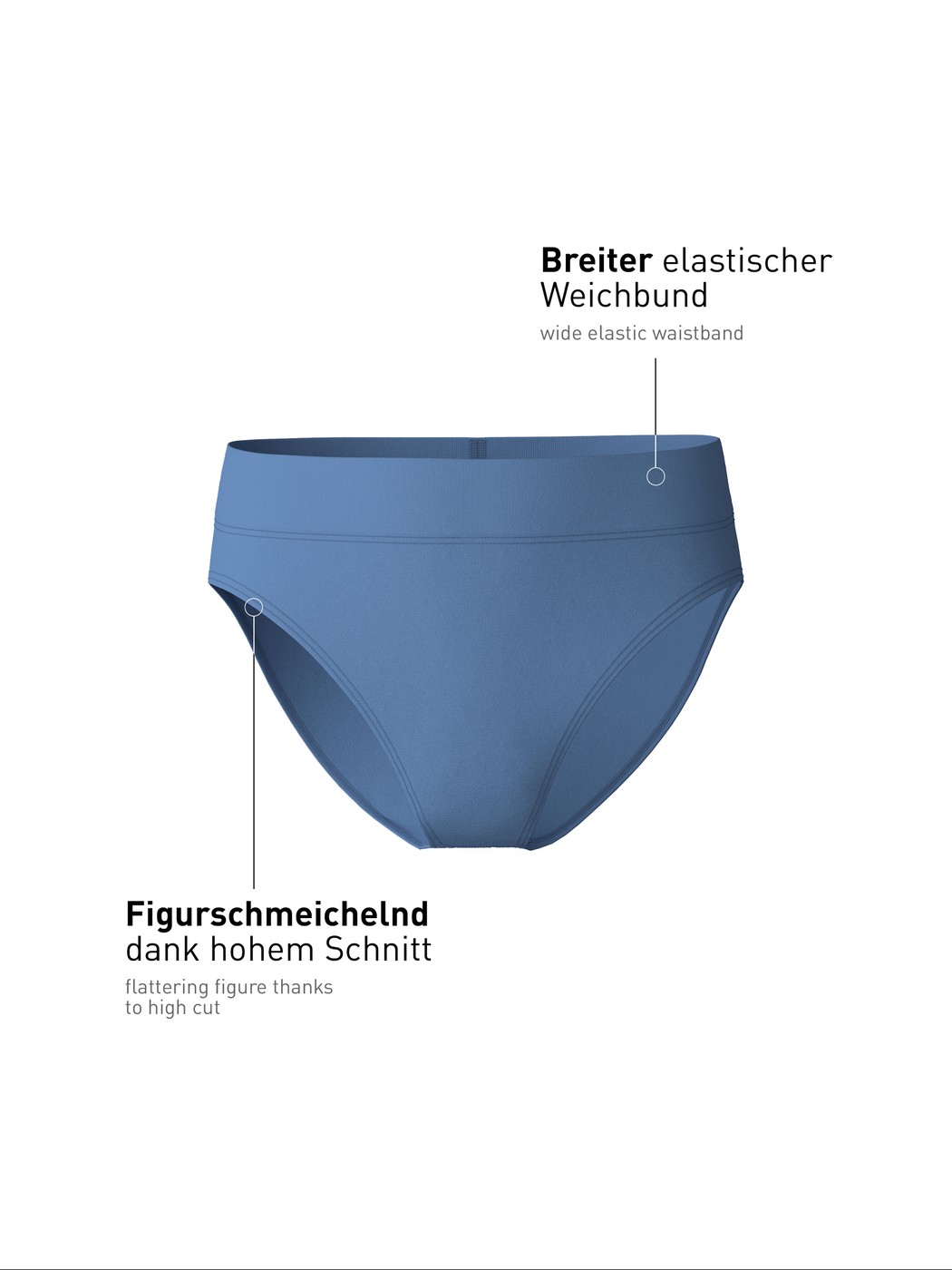 Damen - Slip mit Softbund, high waist aus Baumwolle in Blau, Einfarbig aus Serie Elastic von CALIDA