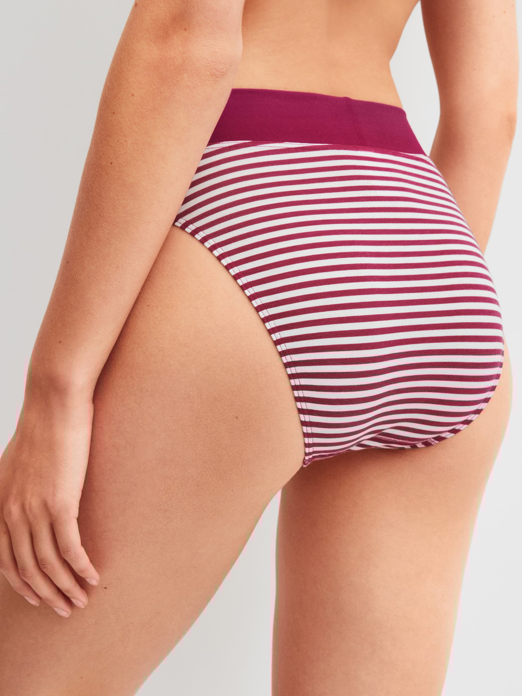Women model is wearing Brief made of Cotton in Pink, Striped from the Elastic Special series by CALIDA, Back view