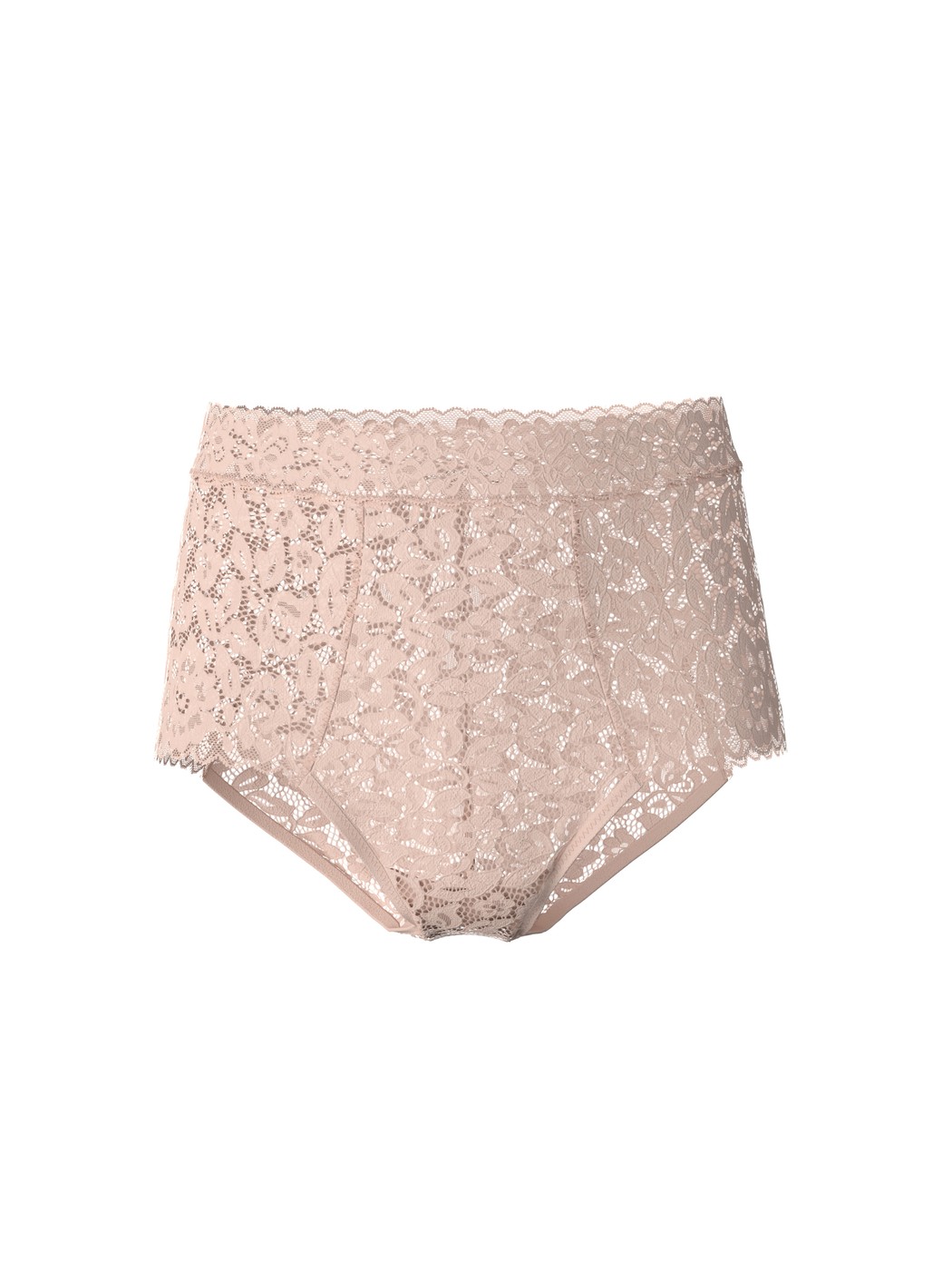 Femme - Culotte taille haute en Swiss+Cotton de couleur Beige, Dentelle, de la série Natural Comfort Lace de CALIDA