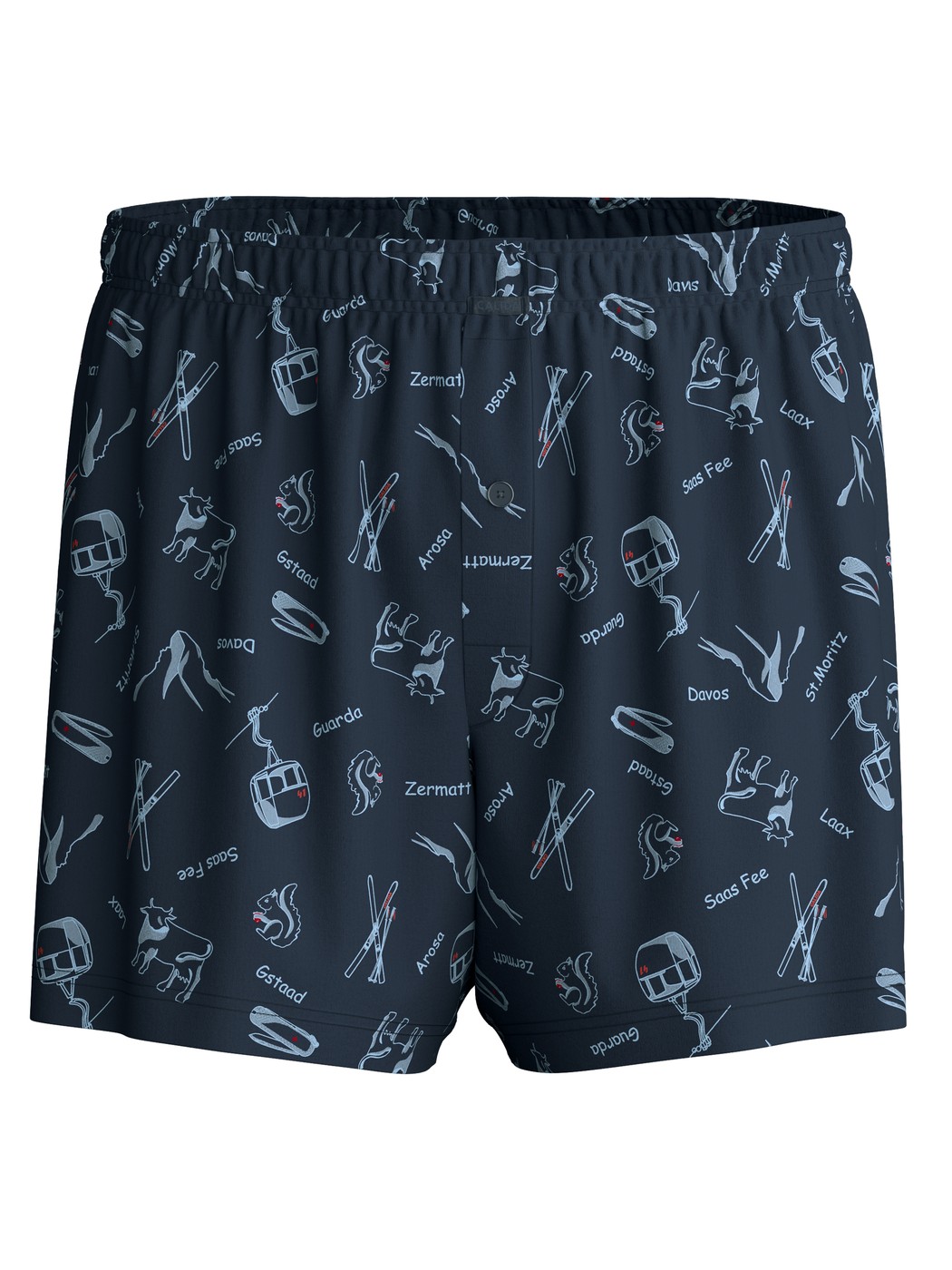 Herren - Boxershorts mit Eingriff aus 100% Baumwolle in Blau, Motiv aus Serie Swiss Resort von CALIDA