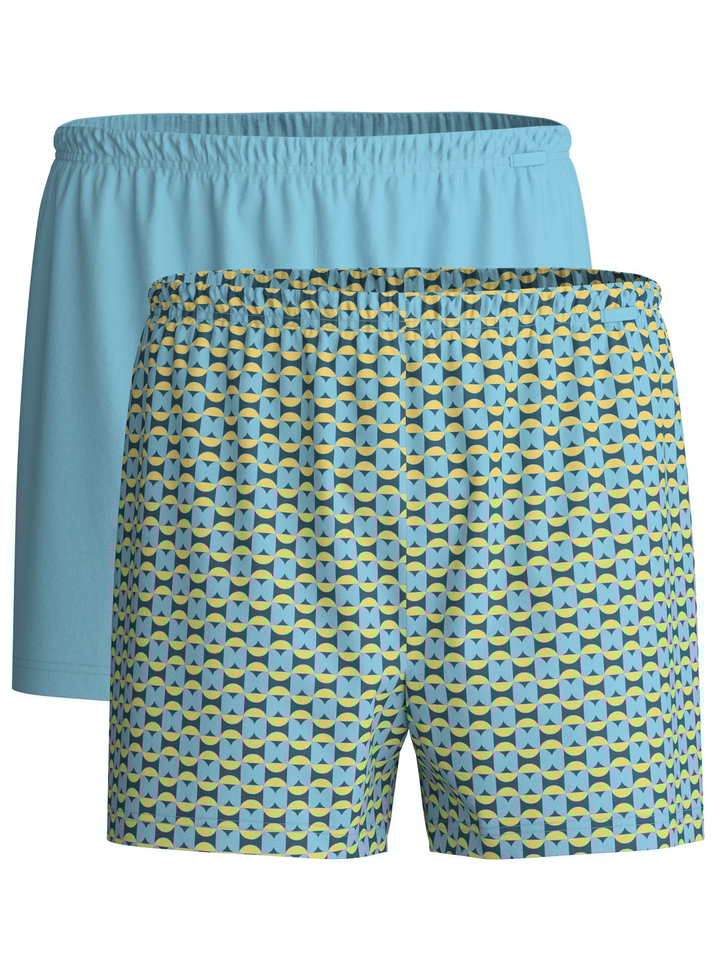 Le mannequin Homme porte le/la Boxershorts, lot de 2 en 100% coton de couleur Vert, À motifs, de la série Cotton Special de CALIDA, Vue de face