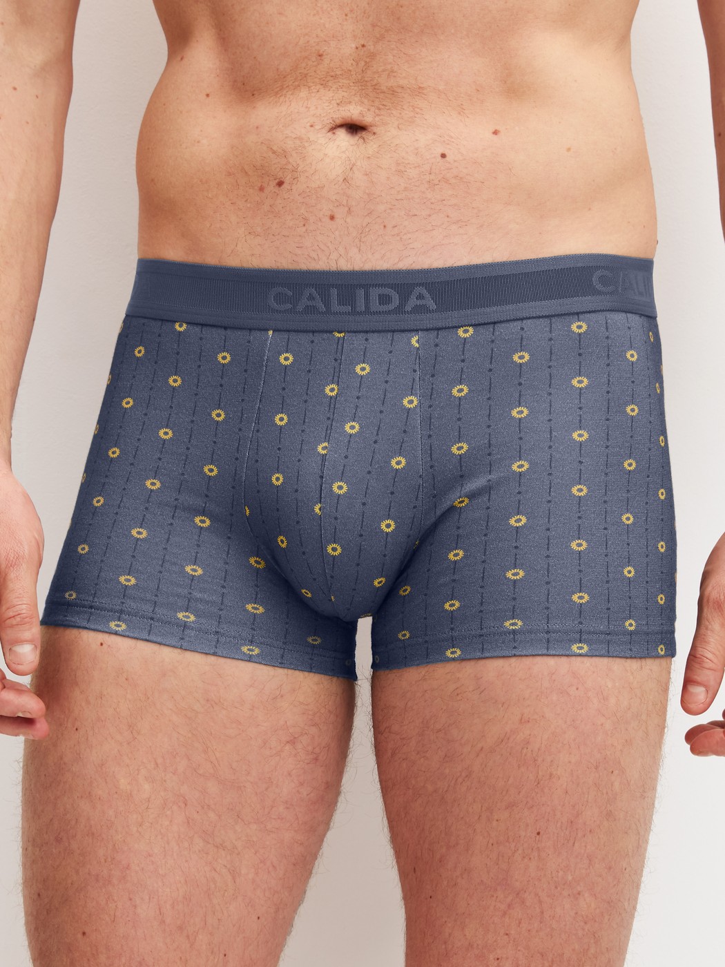 Men model is wearing Boxer brief made of Cotton in Grey, Patterned from the EDITION 85 series by CALIDA, Front view