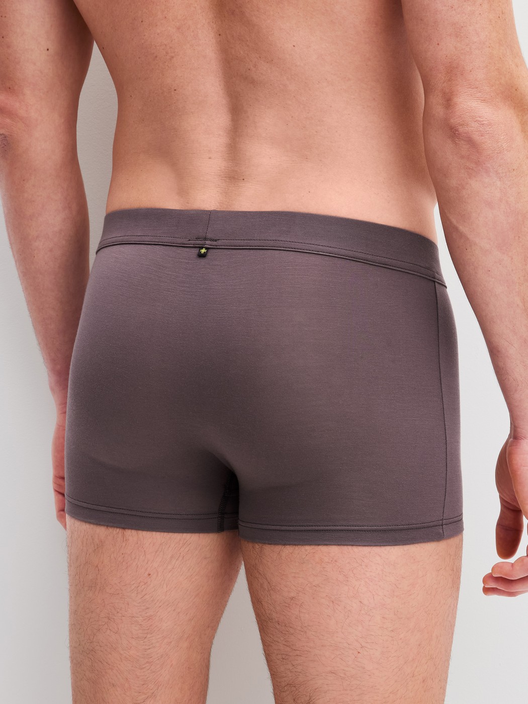 Men model is wearing Boxer brief with Quick Dry Effect made of Modal in Brown, Unicoloured from the Balanced Day series by CALIDA, Back view