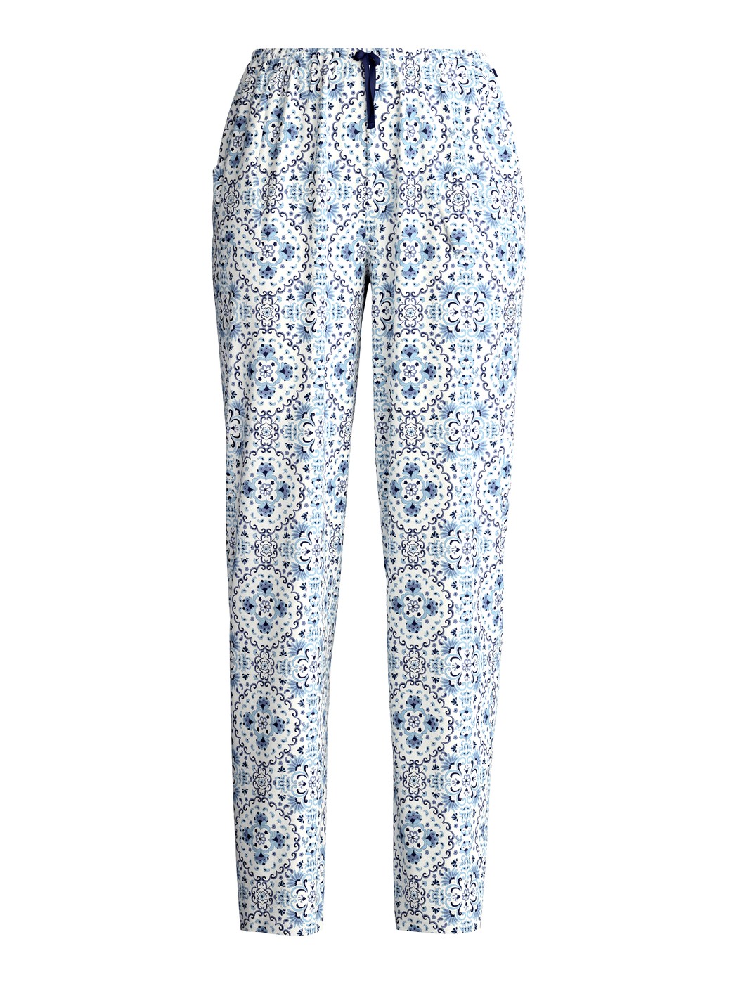 Femme - Pantalon de pyjama avec poches latérales en 100% coton de couleur Bleu, À motifs, de la série Favourites Tiles de CALIDA