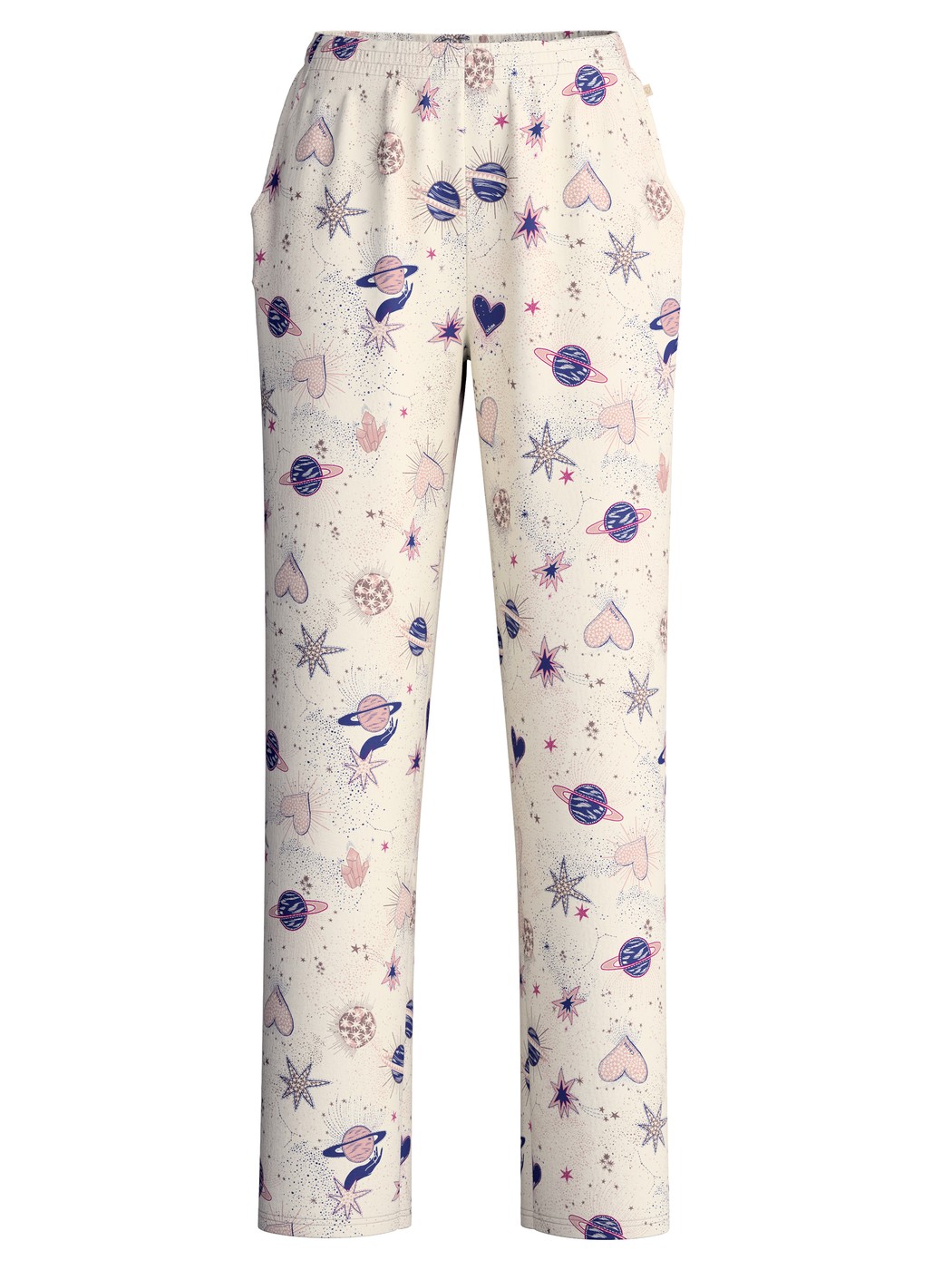 Damen - Pyjamahose mit Seitentaschen aus 100% Baumwolle in Beige, Gemustert aus Serie Favourites Universe von CALIDA