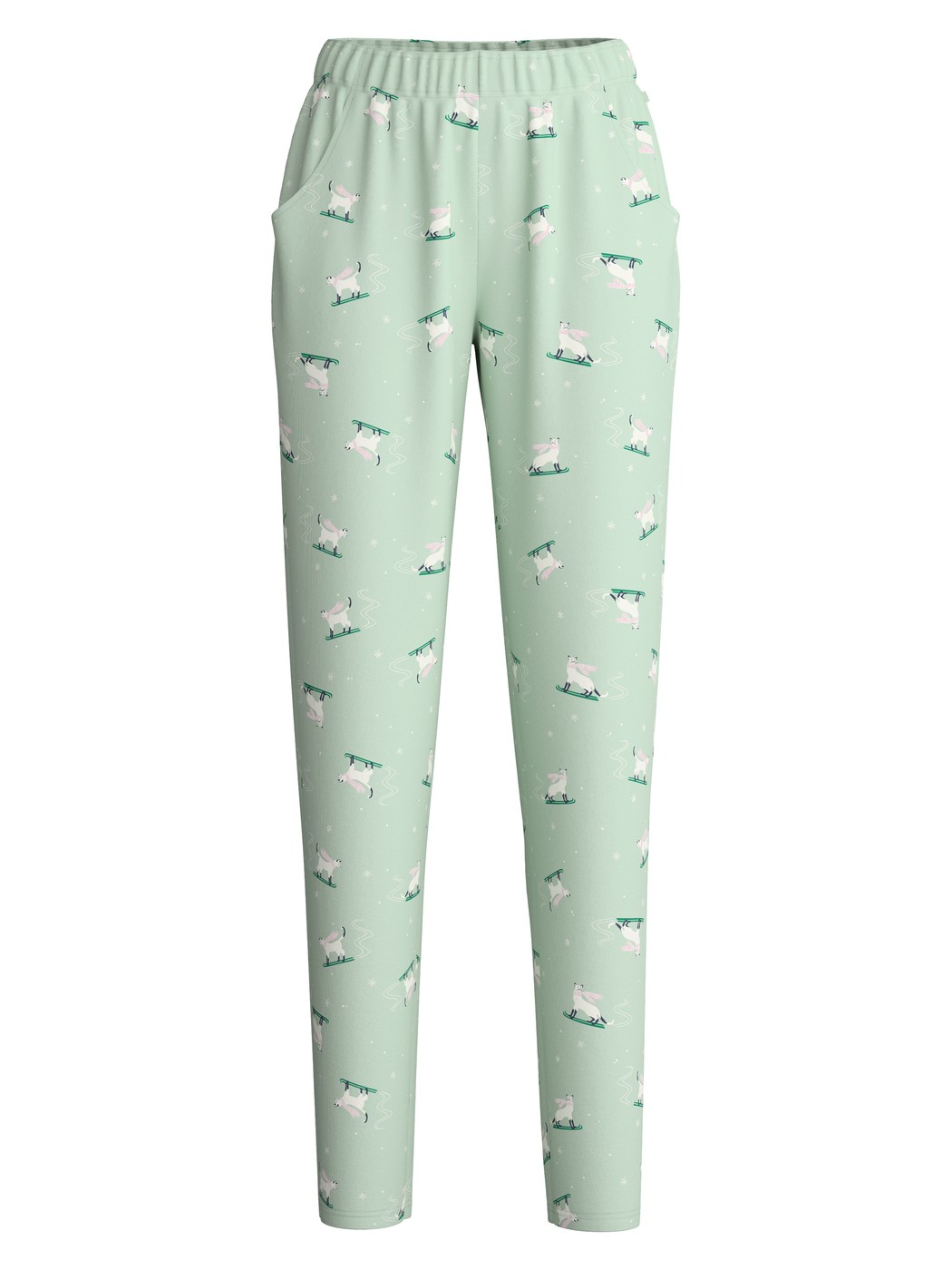 Damen - Pyjamahose mit Seitentaschen aus 100% Baumwolle in Grün, Motiv aus Serie Favourites Cats von CALIDA