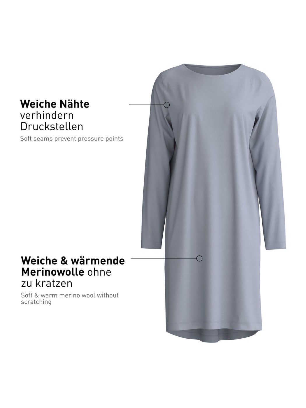 Damen - Langarm-Nachthemd, Länge 95 cm aus Lyocell in Grau, Einfarbig aus Serie DSW Warming von CALIDA