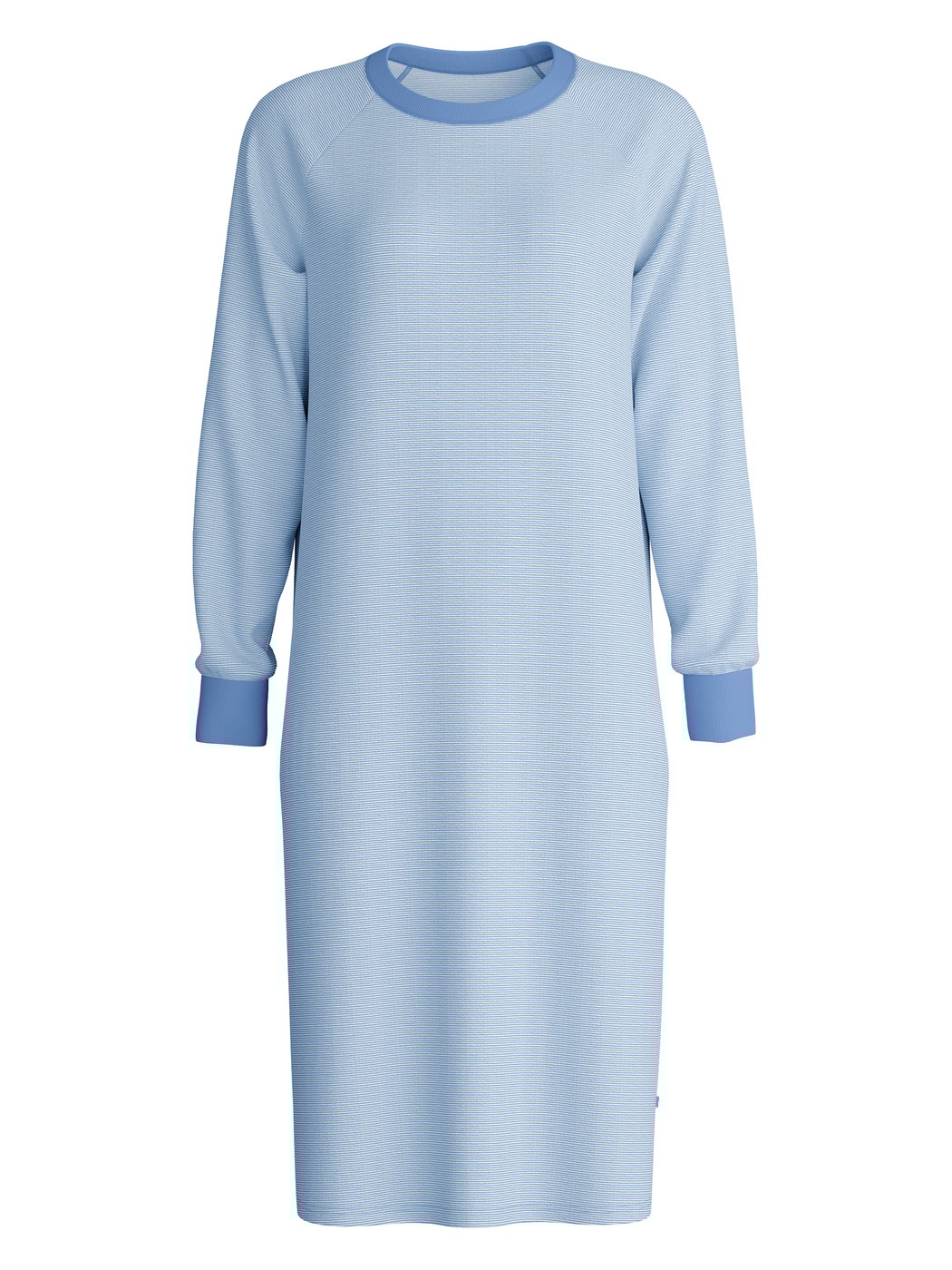 Women - Long Sleeve Nightdress – 110 cm Length made of 100% Cotton in Blue, Striped, from the Midnight Stripes series by CALIDA