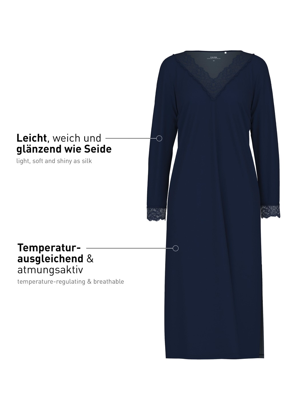 Damen - Langarm-Nachthemd, Länge 120  cm aus Modal in Blau, Spitze aus Serie Elegant Dreams von CALIDA, Verpackung