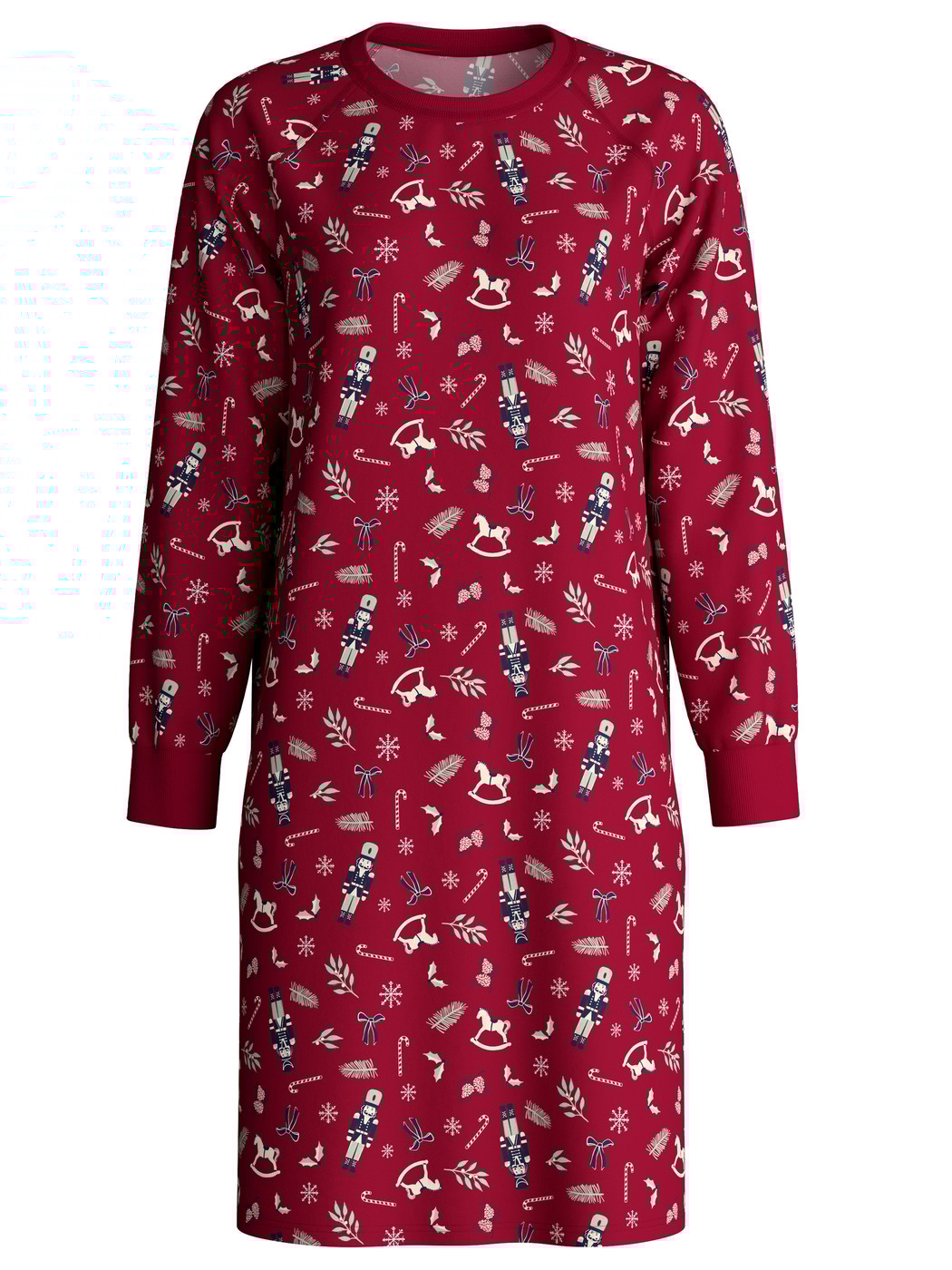 Damen - Langarm-Nachthemd, Länge 100 cm aus 100% Baumwolle in Rot, Gemustert aus Serie Family & Friends von CALIDA