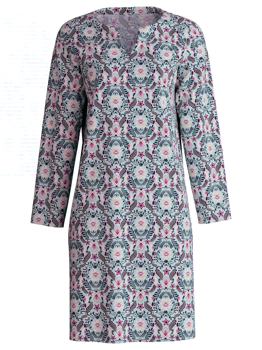 Damen - Langarm-Nachthemd, Länge 100 cm aus 100% Baumwolle in Blau, Gemustert aus Serie Autumn Dreams von CALIDA