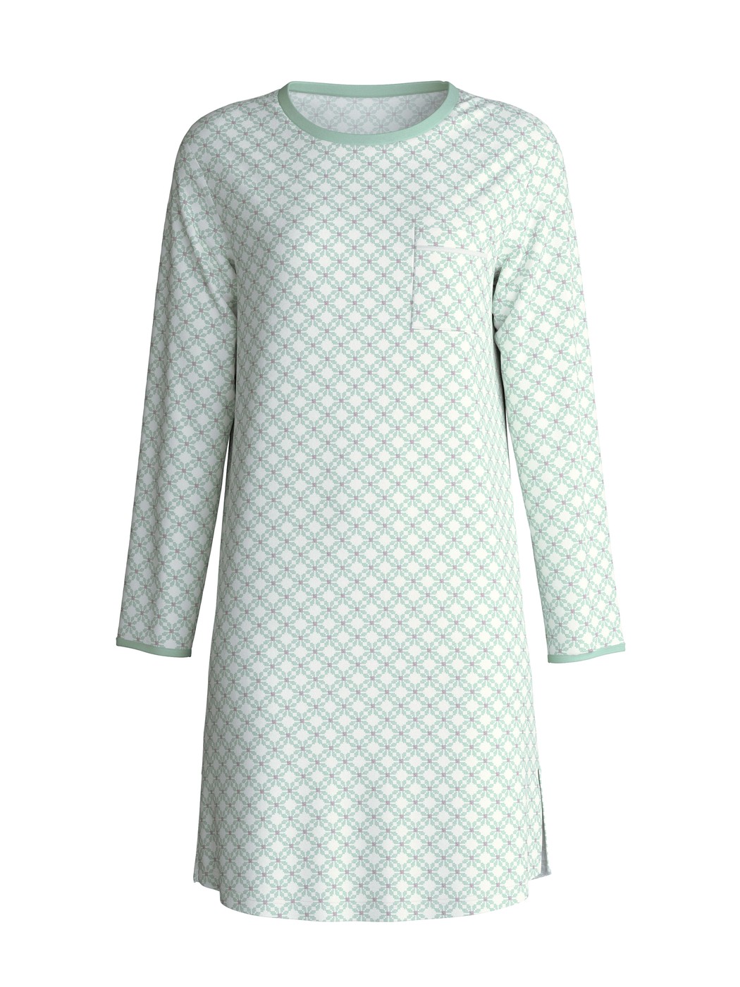 Women - Long Sleeve Nightdress – 95 cm Length made of 100% Cotton in Turquoise, Patterned, from the Sweet Dreams series by CALIDA