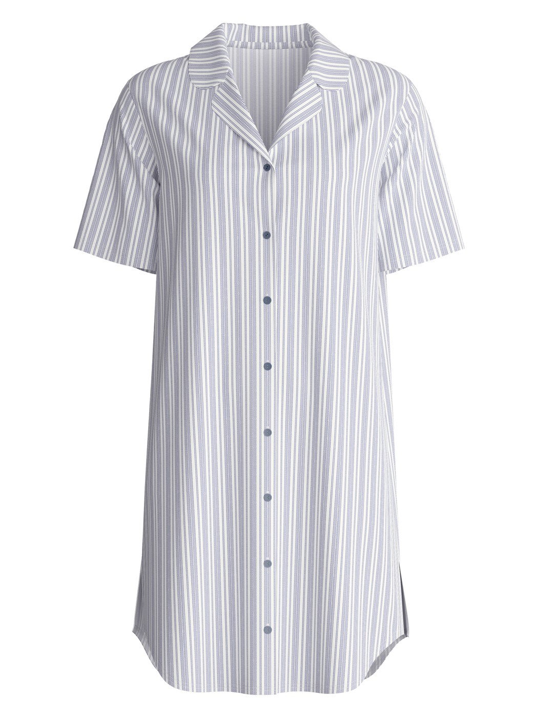Femme - Chemise de nuit à manches courtes avec boutons, longueur 95 cm en 100% coton de couleur Bleu, Rayée, de la série Striped Dreams de CALIDA