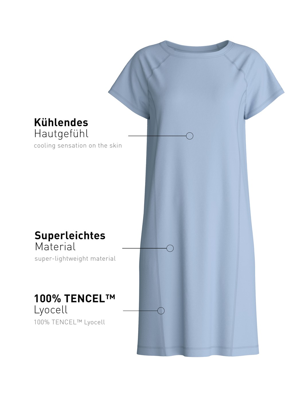 Damen - Sleepshirt, Länge 95 cm aus Lyocell in Blau, Einfarbig aus Serie DSW Cooling von CALIDA