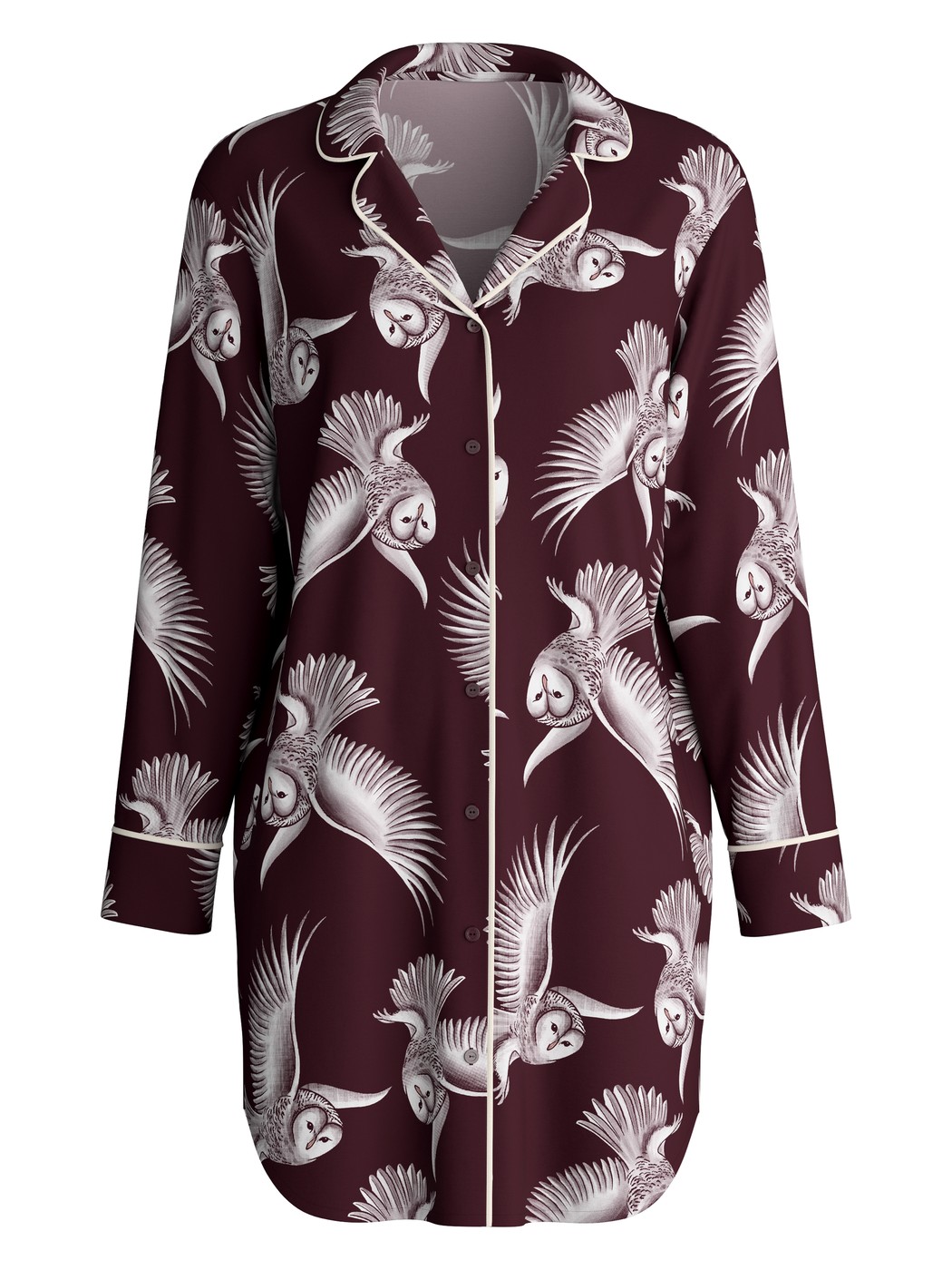 Damen - Langarm-Nachthemd aus TENCEL™ Modal und Seide aus Modal in Rot, Floral aus Serie Moonlight Dreams von CALIDA