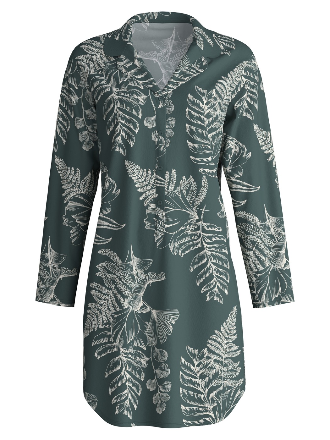 Femme - Chemise de nuit manches longues – Longueur 95 cm en Coton de couleur Vert, Floral, de la série Favourites Botanic de CALIDA