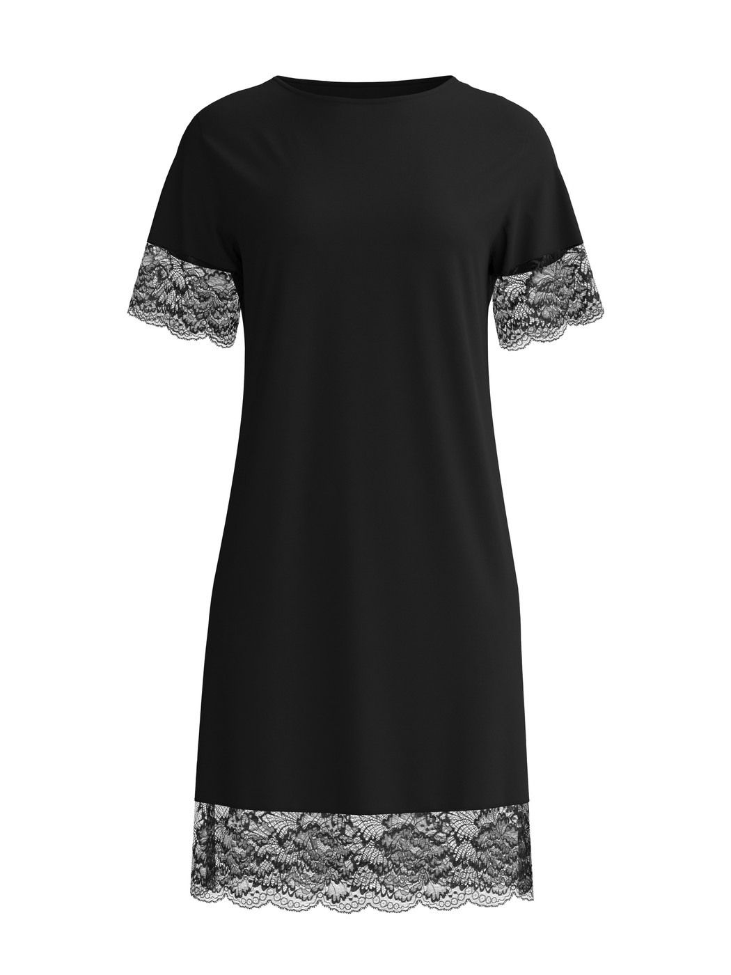Femme - Chemise de nuit à manches courtes, longueur 95 cm en Modal de couleur Noir, Dentelle, de la série Elegant Dreams de CALIDA