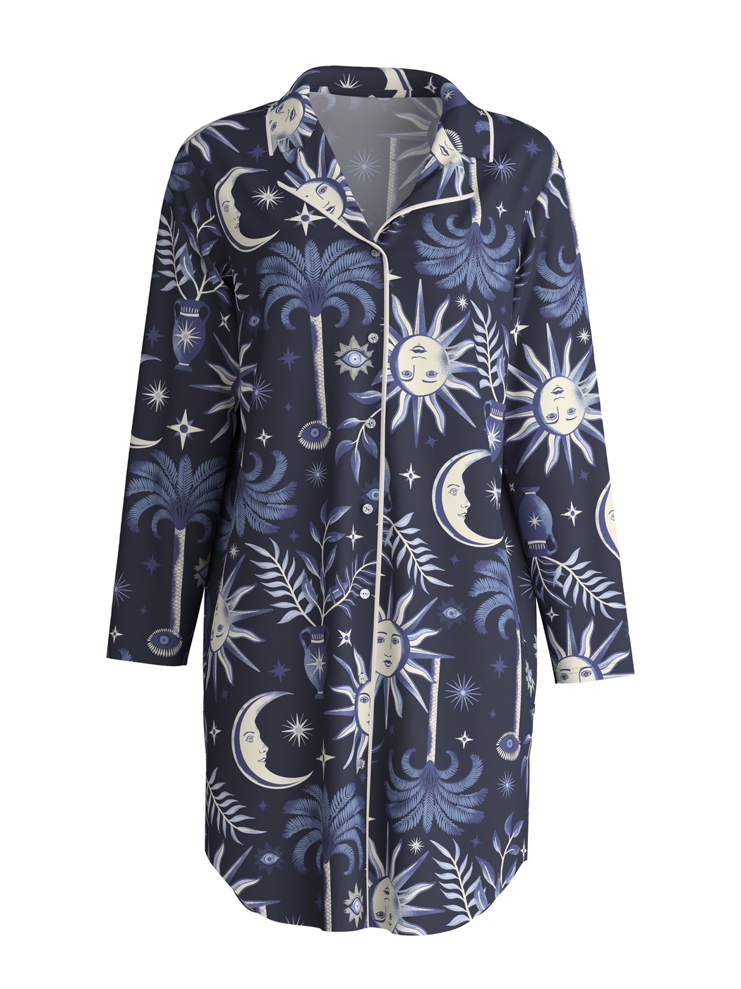 Damen - Langarm-Nachthemd mit Knöpfen, Länge 95 cm aus 100% Baumwolle in Blau, Gemustert aus Serie Winter Dreams von CALIDA, Verpackung