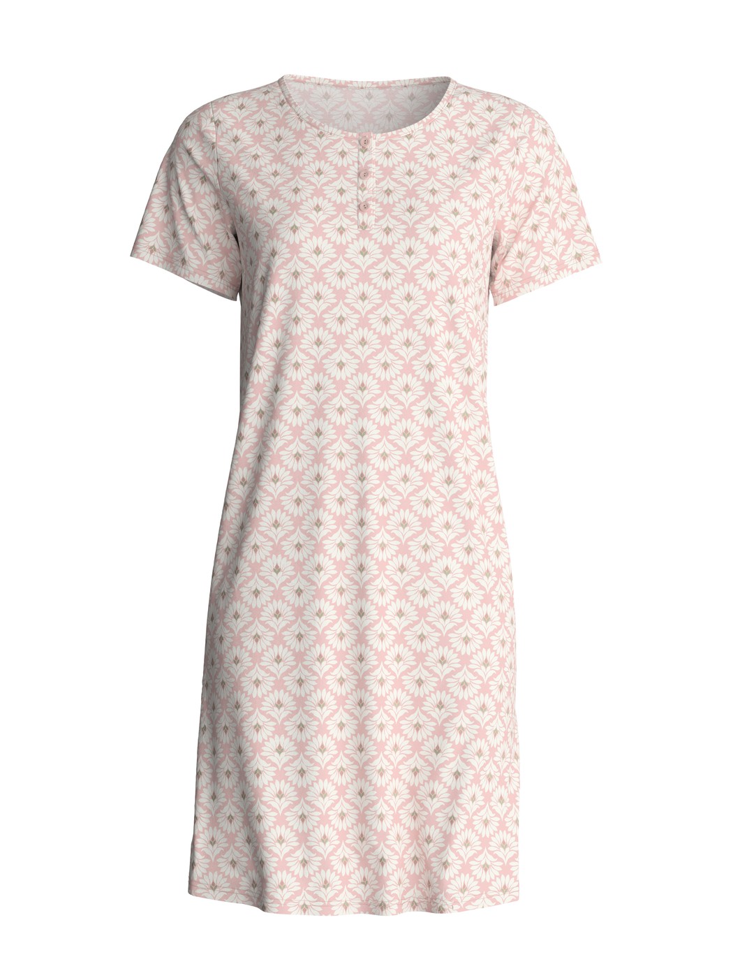 Donna - Camicia da notte a maniche corte, lunghezza 95 cm in 100% cotone di colore Rosa, Floreale, della serie Cotton Special di CALIDA