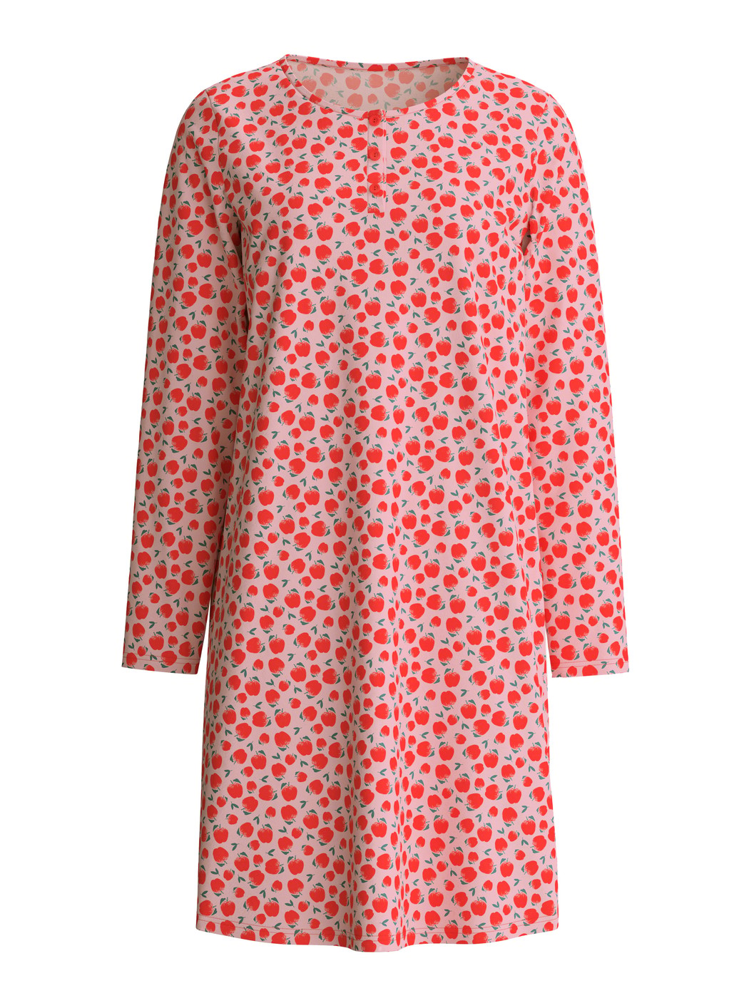 Donna - Camicia da notte a maniche lunghe – Lunghezza 100 cm in 100% cotone di colore Rosso, Modello, della serie Fruity Dreams di CALIDA