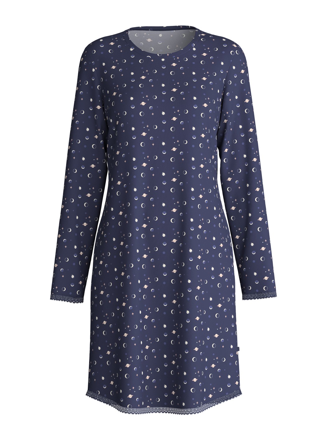 Damen - Langarm-Nachthemd, Länge 95 cm aus 100% Baumwolle in Blau, Gemustert aus Serie Midnight Dreams von CALIDA