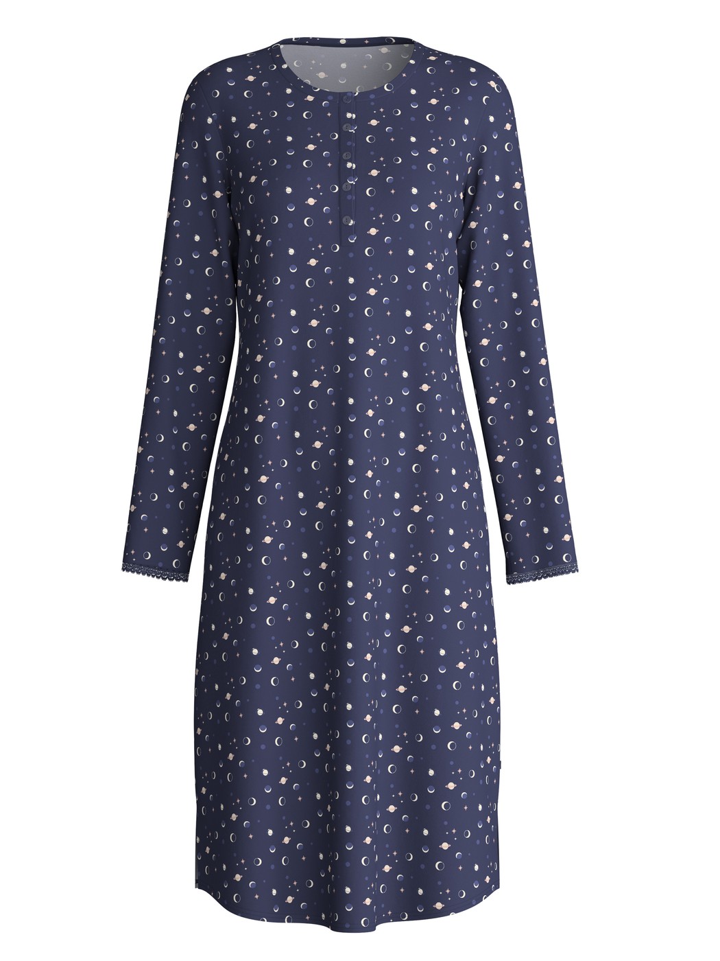 Damen - Langarm-Nachthemd, Länge 110 cm aus 100% Baumwolle in Blau, Gemustert aus Serie Midnight Dreams von CALIDA